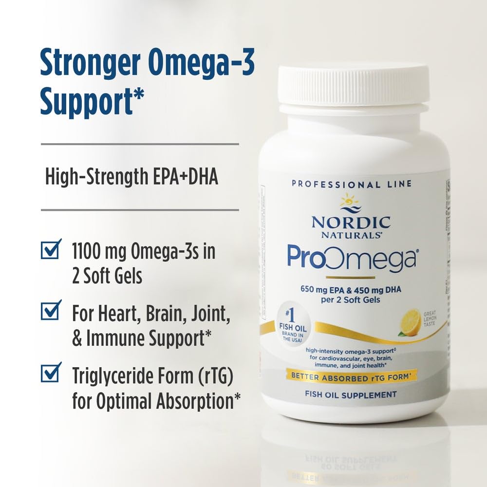 Nordic Naturals ProOmega, Lemon Flavor - 60 Soft Gels - 1280 mg Omega-3 - High Potency Fish Oil with EPA & DHA - Promotes Brain, Eye, Heart, & Immune Health - Non-GMO - 30 Servings