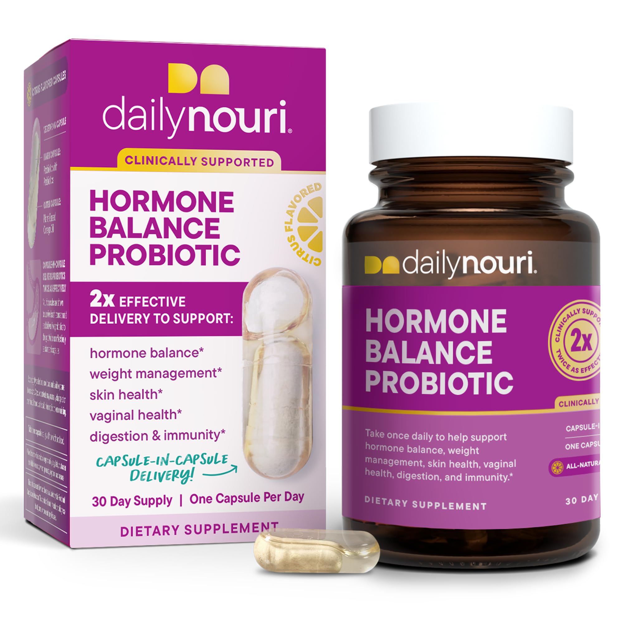 Daily Nouri Hormone Balance Probiotics for Women | Hormonal Balance Support | Vaginal pH + Gut Health | 7 Clinically Studied Strains + Omega | 30-Day Supply