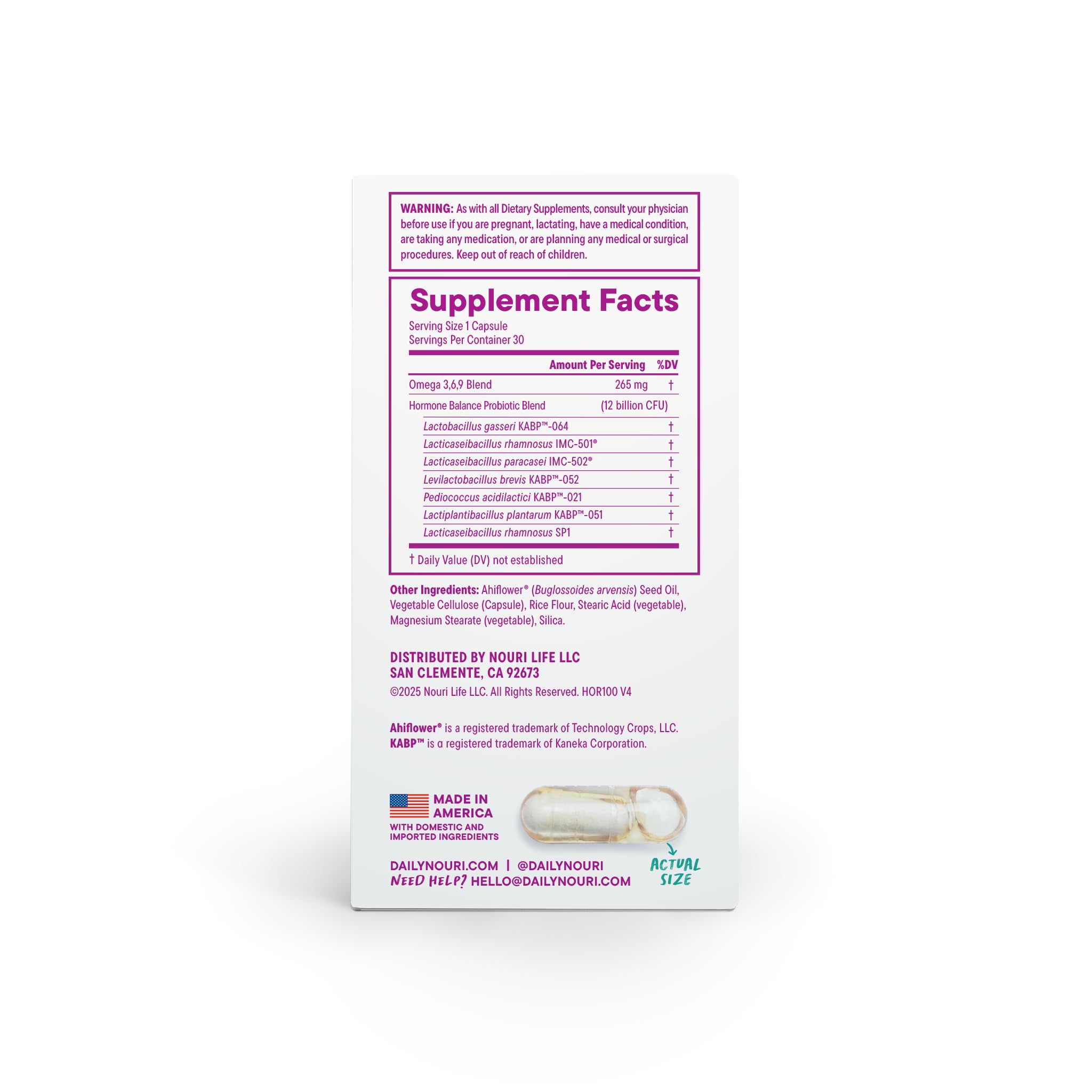 Daily Nouri Hormone Balance Probiotics for Women | Hormonal Balance Support | Vaginal pH + Gut Health | 7 Clinically Studied Strains + Omega | 30-Day Supply