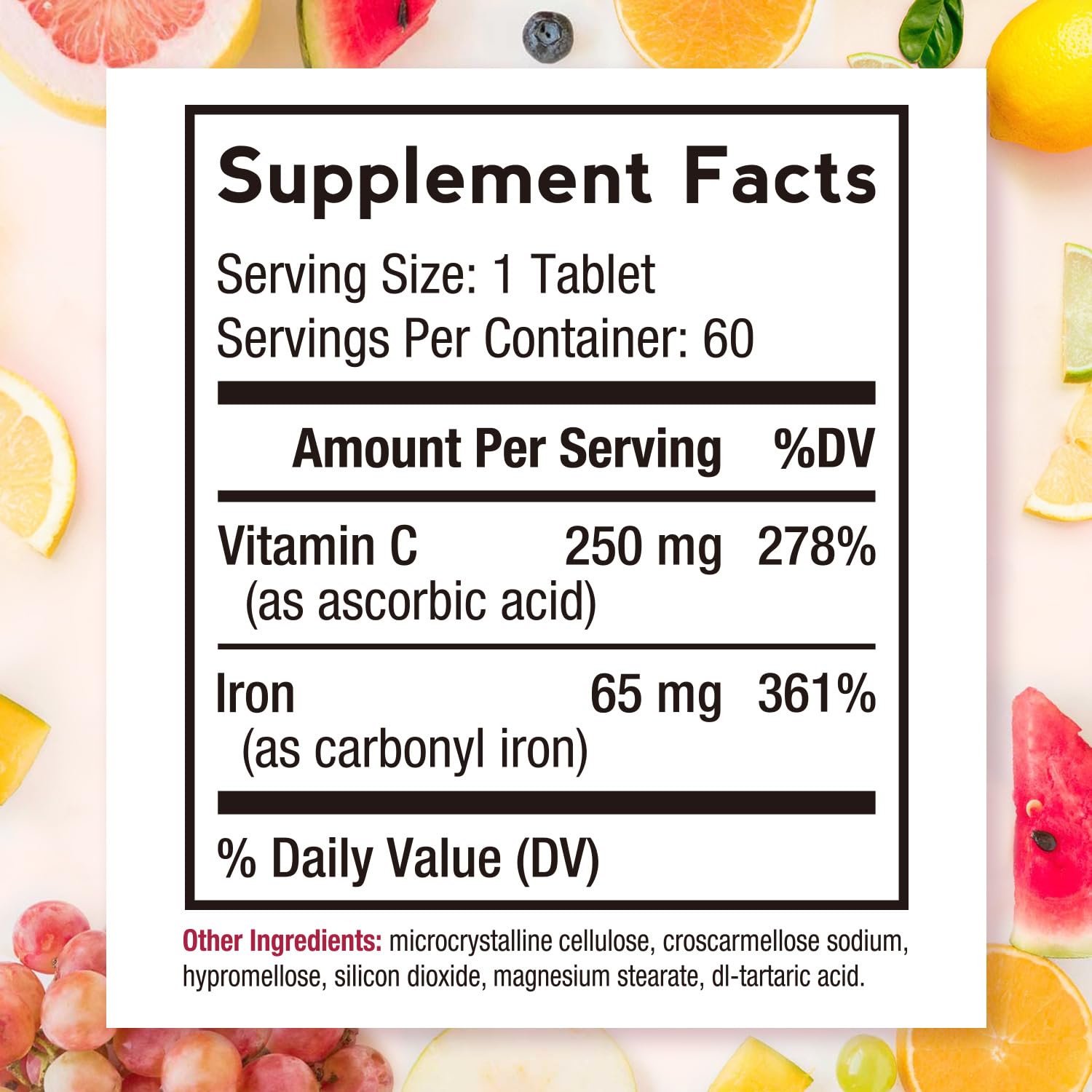 Doctor's Recipes Iron Supplement 65 mg with Vitamin C - Maximized Absorption & Stomach Friendly Iron Pills for Red Blood Cells Formation, Heart, Brain & Immunity Health - Vegan Non-GMO 60 Iron Tablets