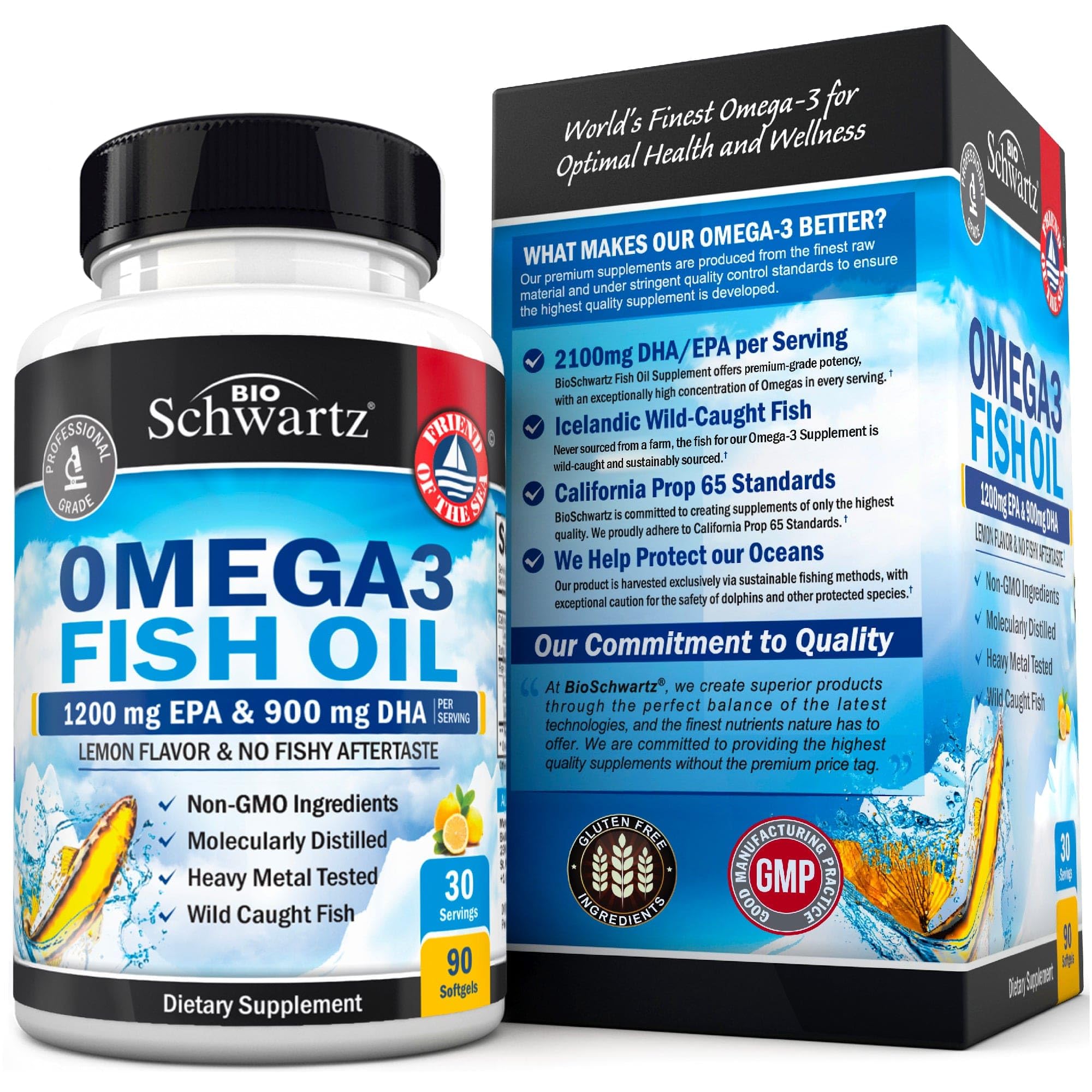 Triple Strength Omega 3 Fish Oil 3000mg - High Potency Omega 3 Supplement for Women and Men, Burpless Lemon Flavor Fish Oil - 2250mg Essential Fatty Acids with DHA & EPA, Wild Caught, 90 Softgels