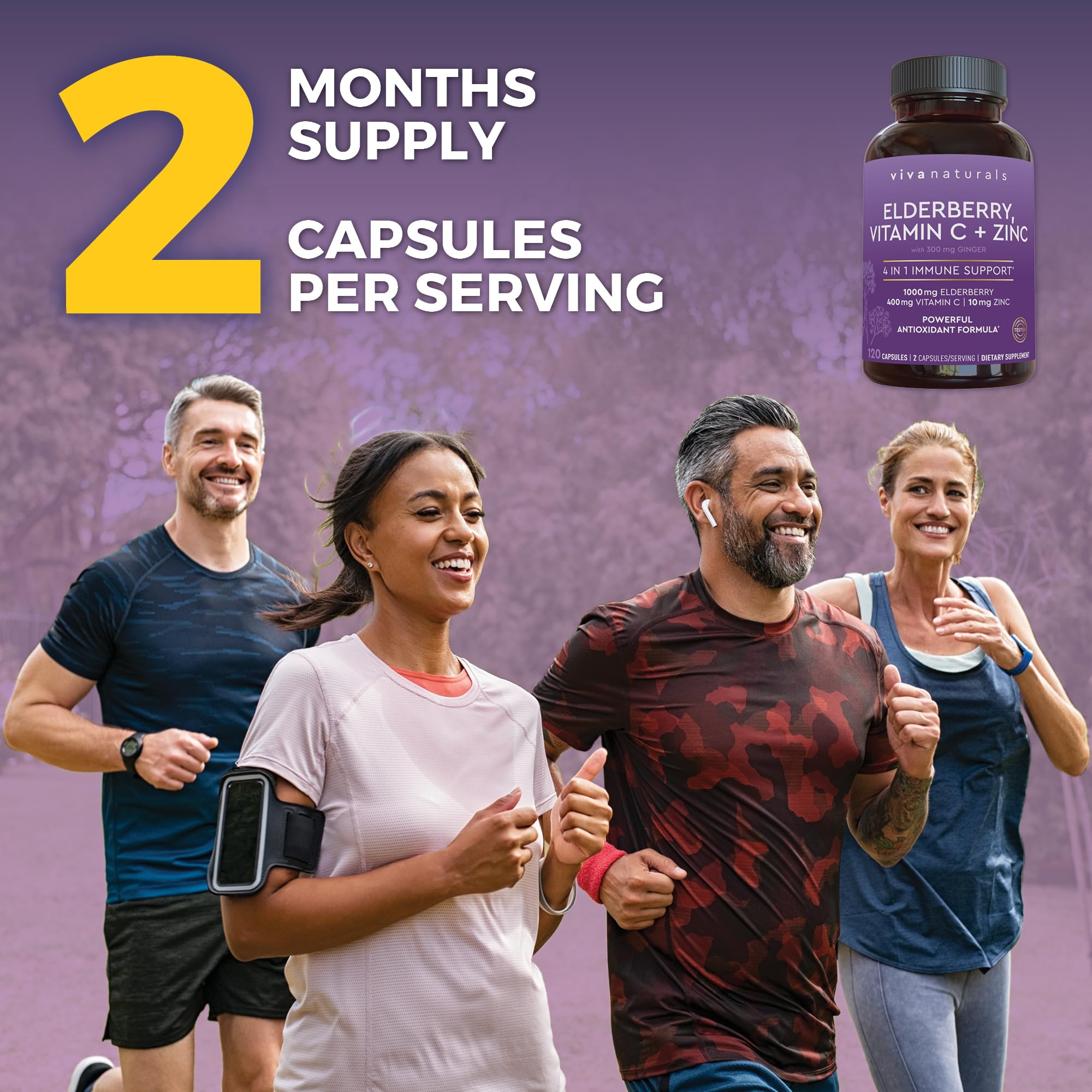 Viva Naturals Elderberry with Vitamin C and Zinc (120 Capsules) - 1000mg Sambucus Elderberry Immune Support Supplement, Black Elderberry Capsules for Adults, Elderberry Vitamins - 2 Months Supply