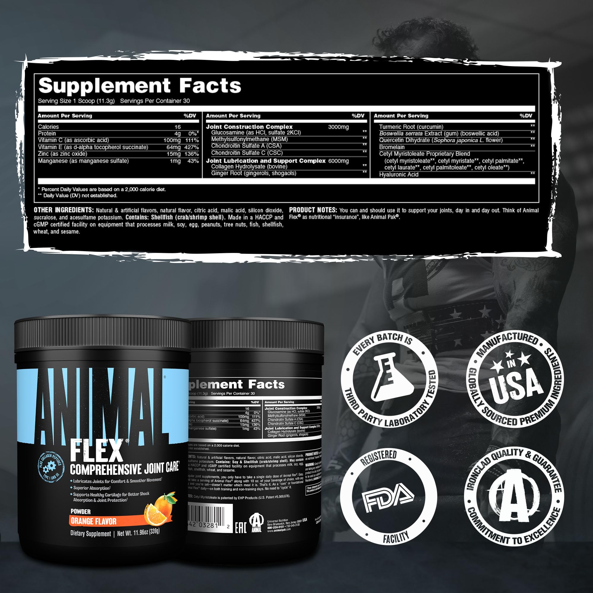 Animal Flex Powder - Joint Support Supplement for Pain Relief, Repair and Restore Muscles with Turmeric, Glucosamine, Chondroitin, MSM, Collagen and Boswellia, Great Tasting Orange Flavor, 30 Scoops