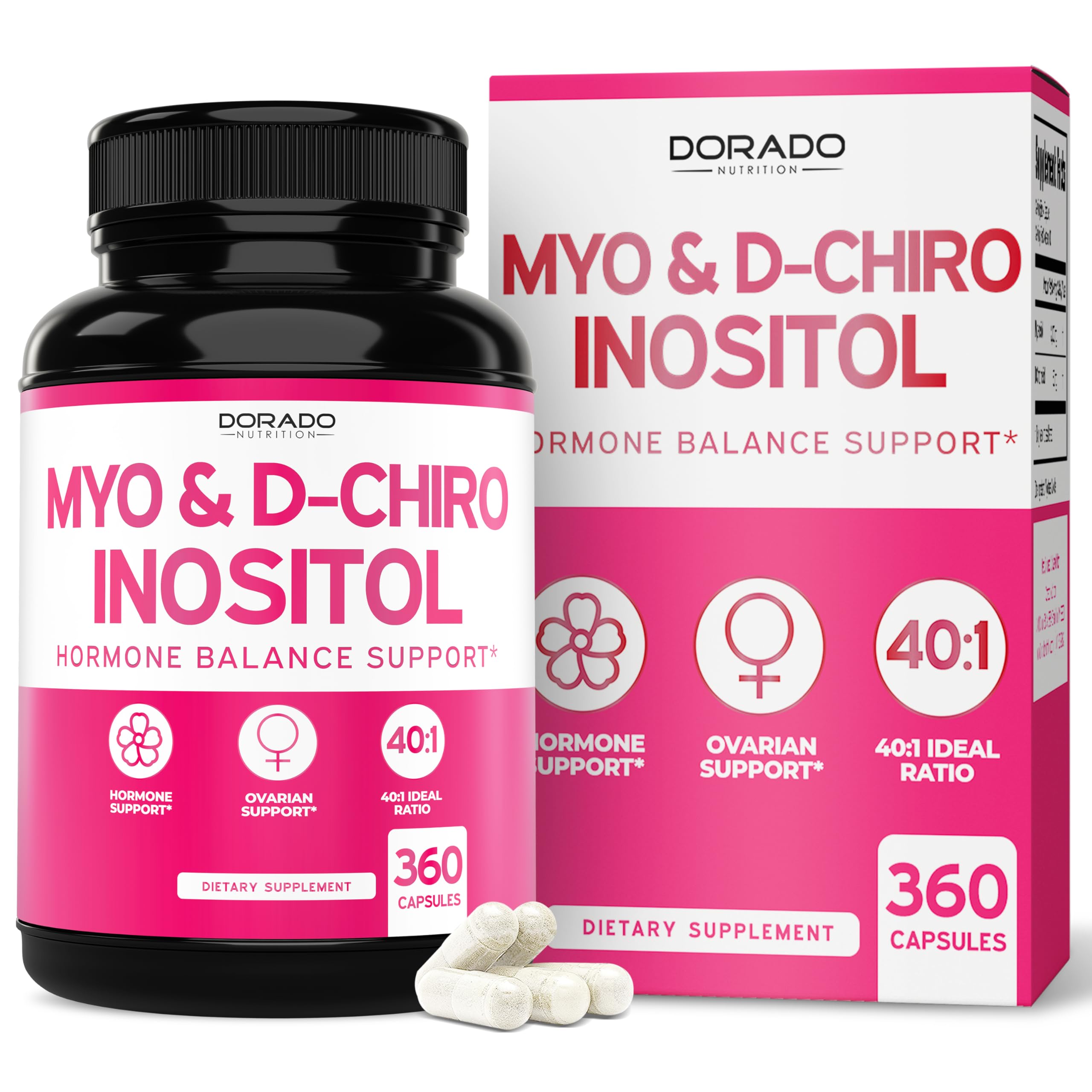 Myo-Inositol & D-Chiro Inositol Supplement For Women (360 Capsules, 2050mg Per Serving Ideal 40:1 Ratio Myo Inositol) Hormone Balance for Women - Third Party Tested, Vegan Safe & USA Made - 360 Count