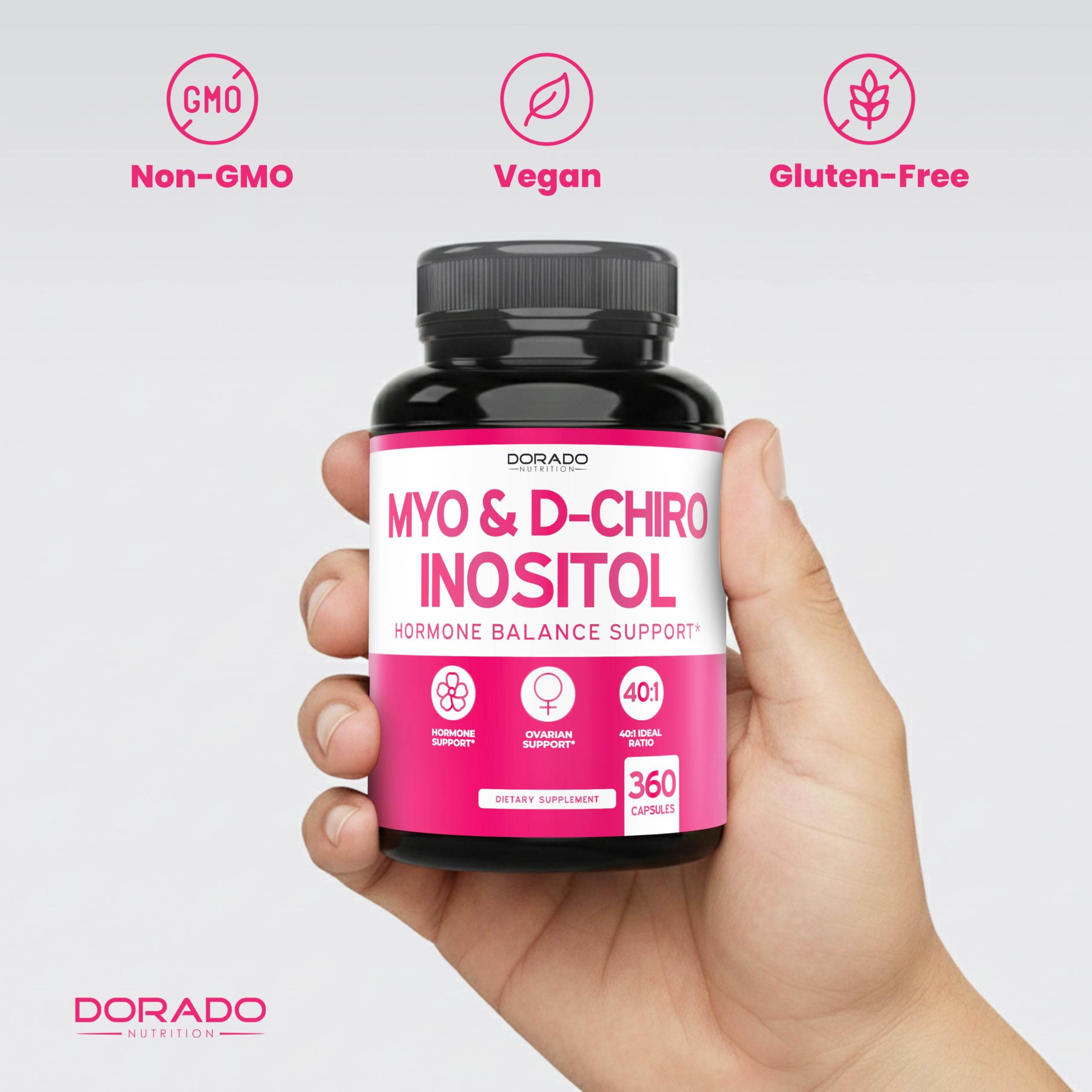 Myo-Inositol & D-Chiro Inositol Supplement For Women (360 Capsules, 2050mg Per Serving Ideal 40:1 Ratio Myo Inositol) Hormone Balance for Women - Third Party Tested, Vegan Safe & USA Made - 360 Count