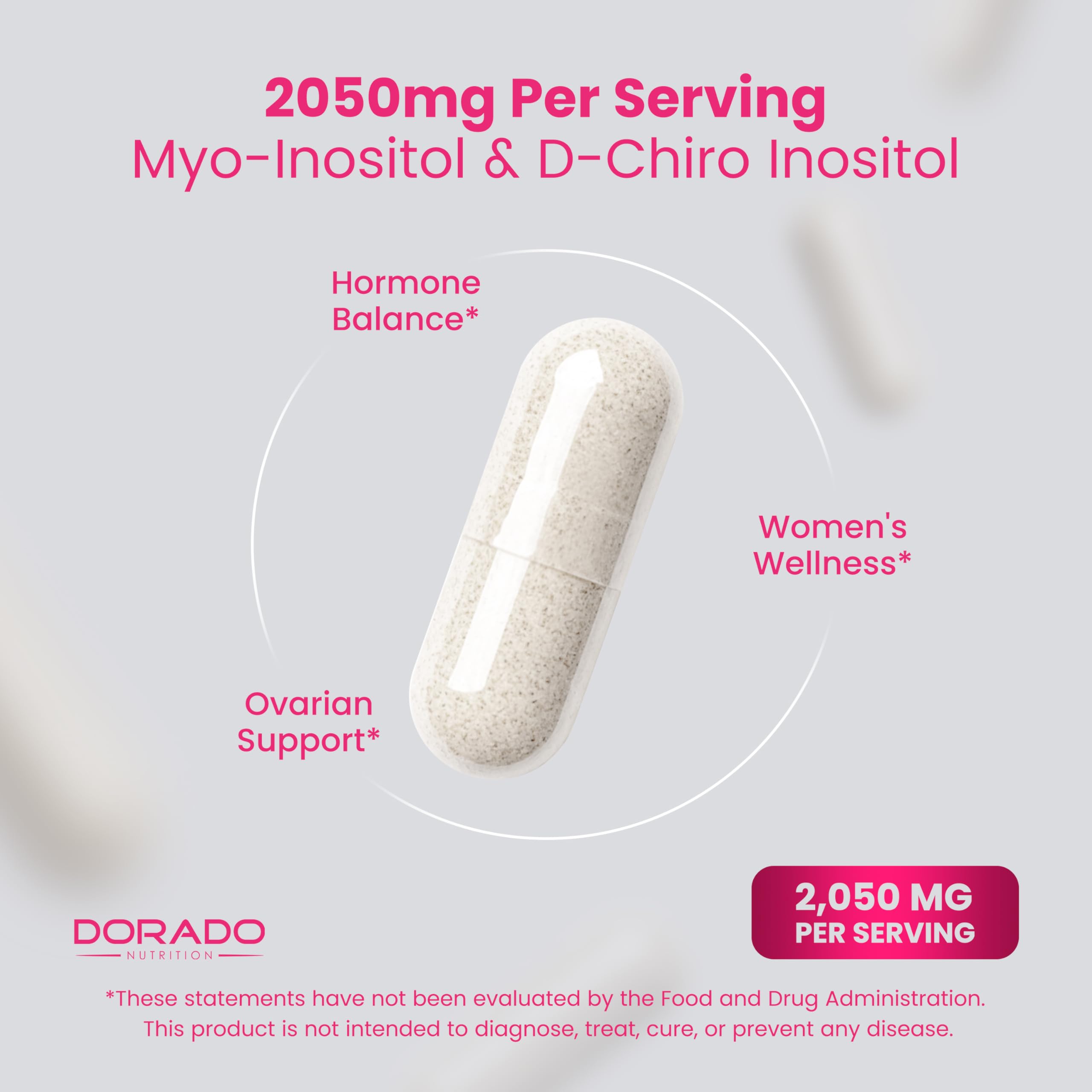 Myo-Inositol & D-Chiro Inositol Supplement For Women (360 Capsules, 2050mg Per Serving Ideal 40:1 Ratio Myo Inositol) Hormone Balance for Women - Third Party Tested, Vegan Safe & USA Made - 360 Count