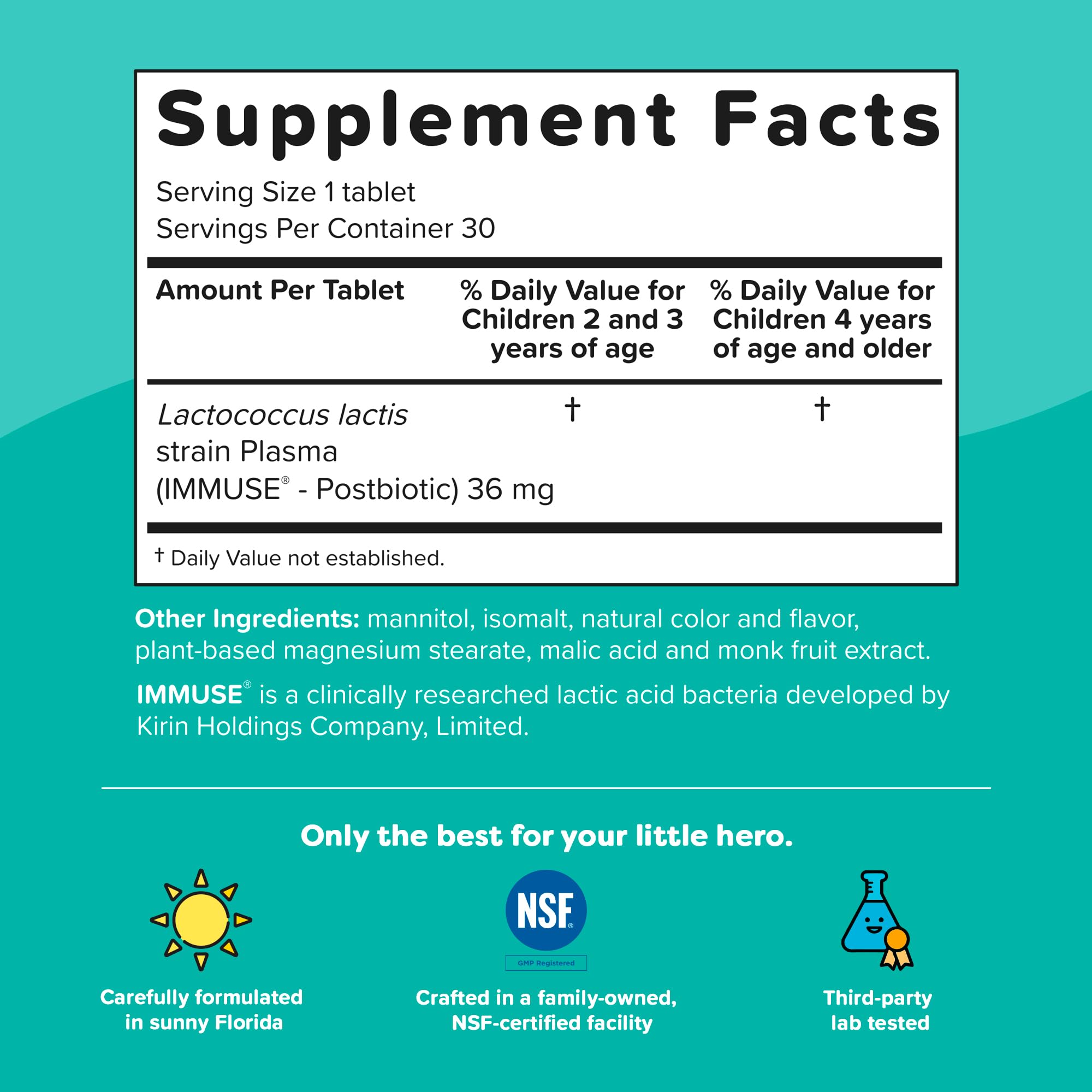 Renzo's Roll Call Immunity - Dissolvable Kids Immune Support Supplement with IMMUSE Postbiotic, Sugar-Free Kids Vitamins, 30 Orange-Flavored Melty Tabs