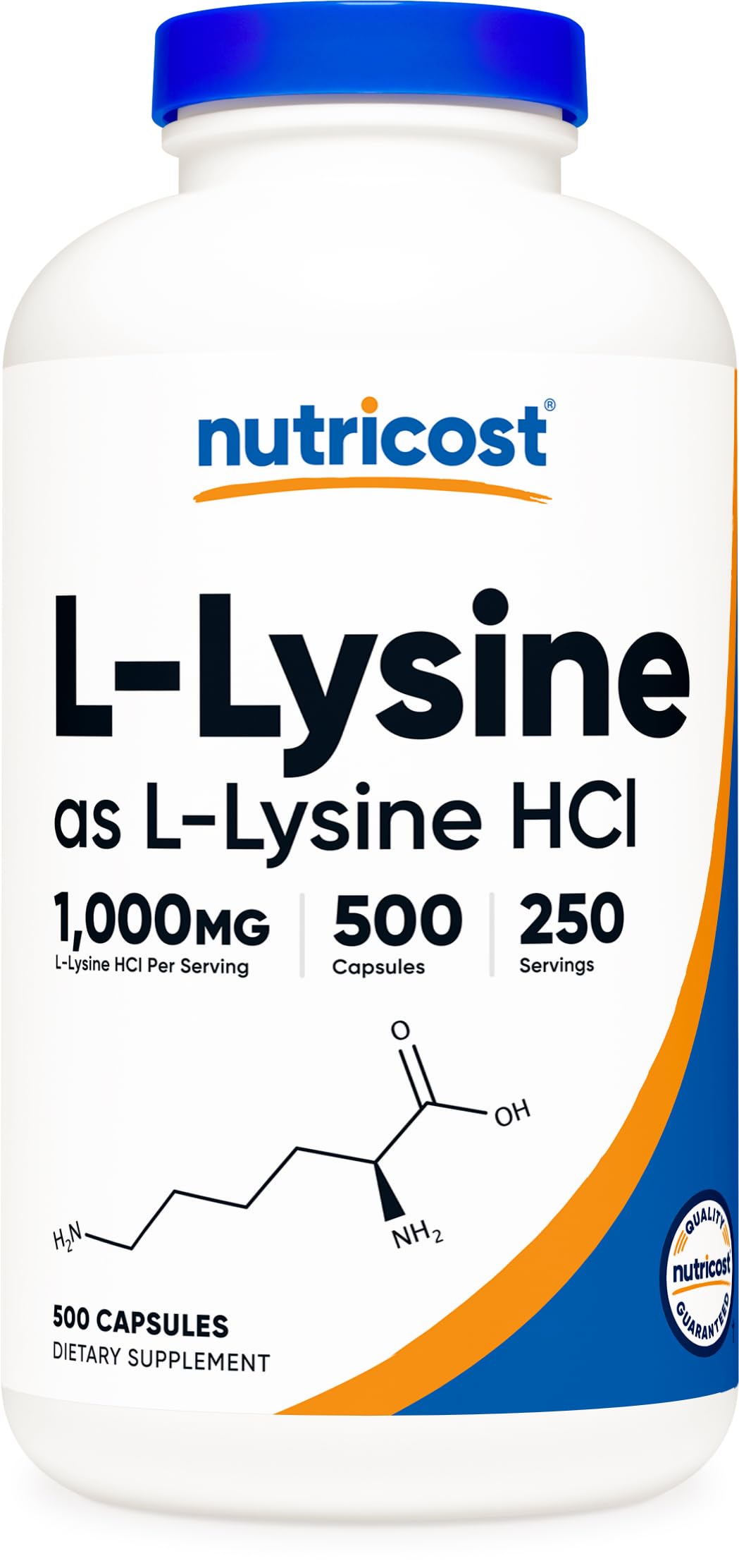 Nutricost L-Lysine 1000mg Per Serving, 250 Servings, 500 Capsules - Gluten Free, Non-GMO, 500mg Per Capsule