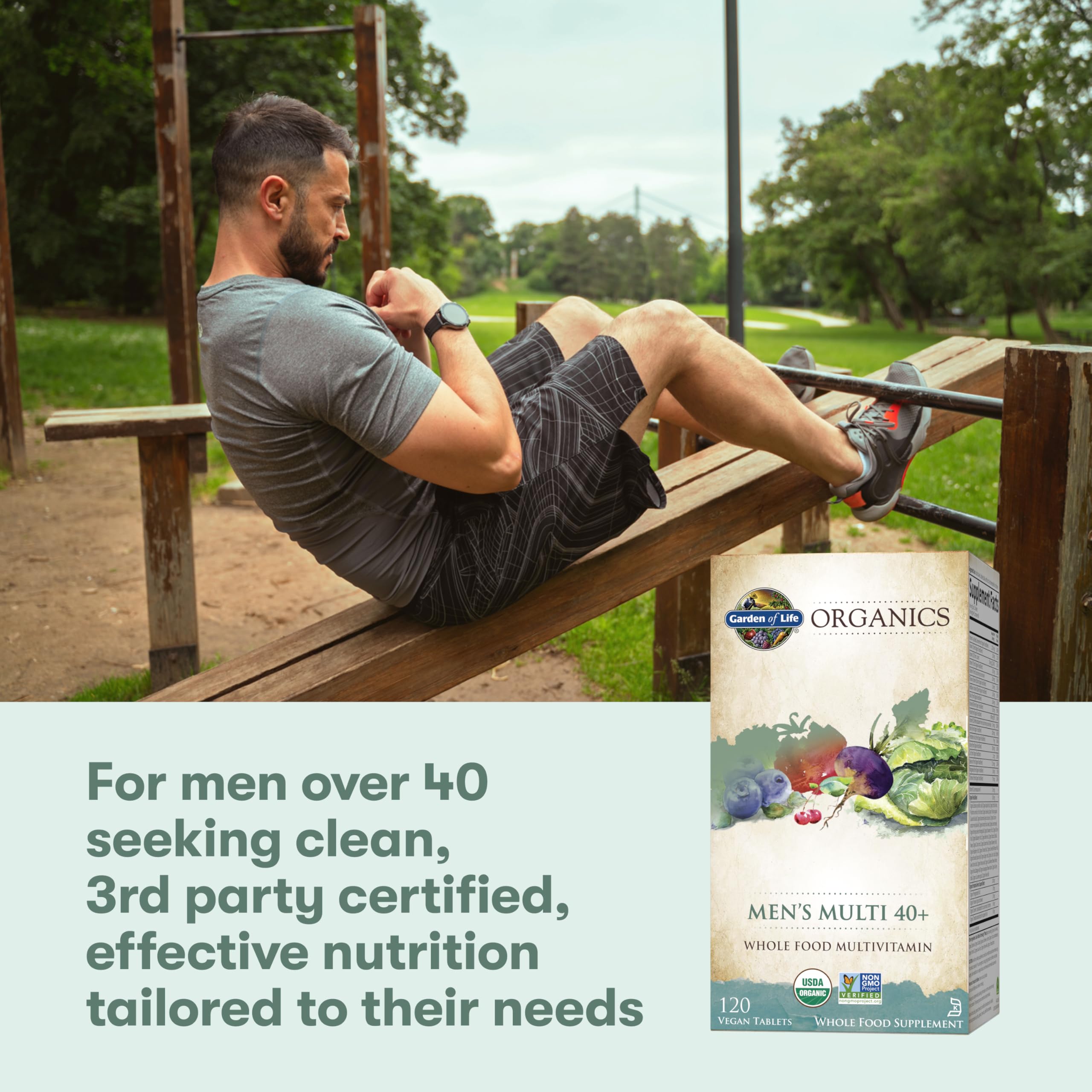 Garden of Life Organics Whole Food Multivitamin for Men 40+ 120 Tablets, Vegan Mens Multi for Health & Well-Being Certified Organic Whole Food Vitamins & Minerals for Men Over 40 Mens Vitamins