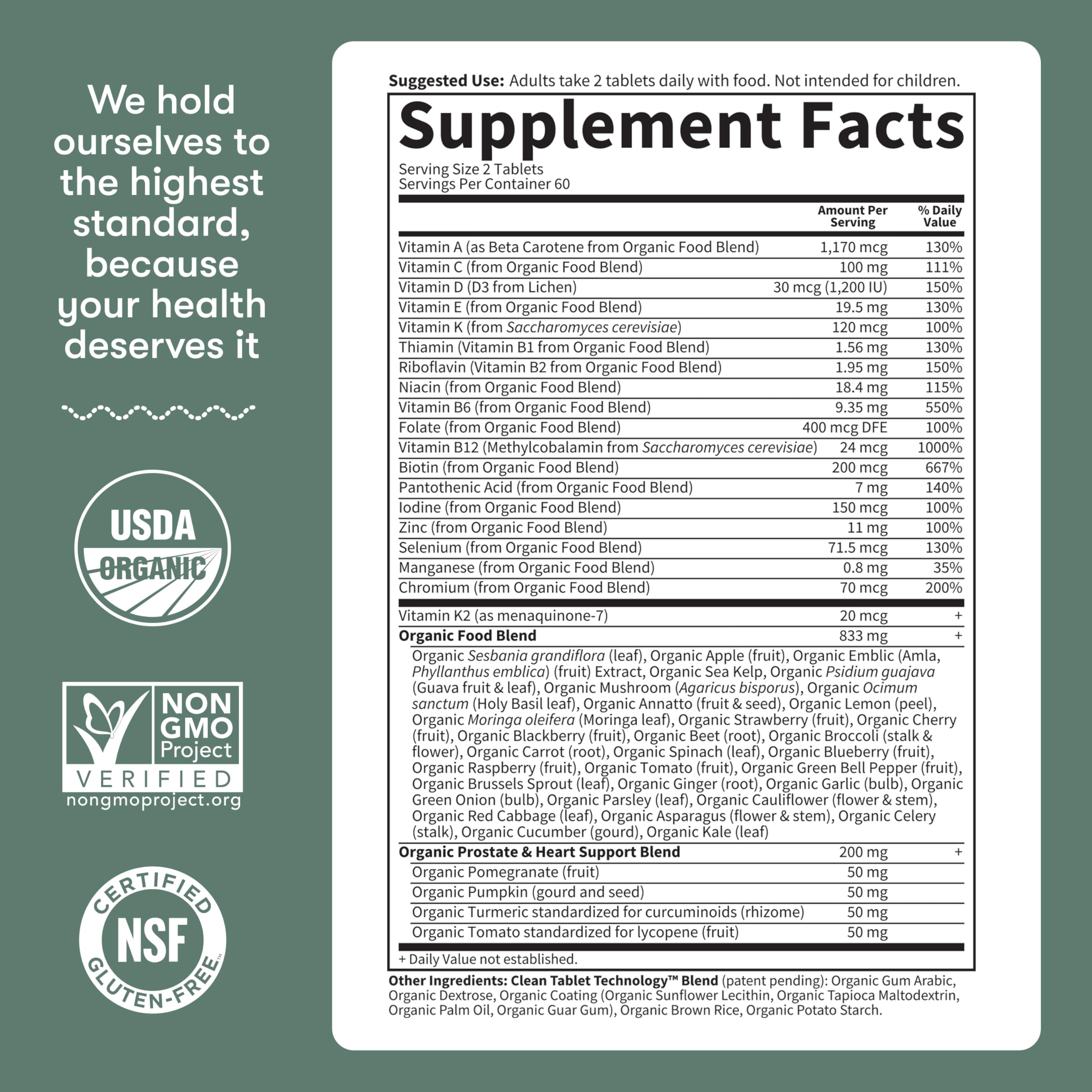 Garden of Life Organics Whole Food Multivitamin for Men 40+ 120 Tablets, Vegan Mens Multi for Health & Well-Being Certified Organic Whole Food Vitamins & Minerals for Men Over 40 Mens Vitamins