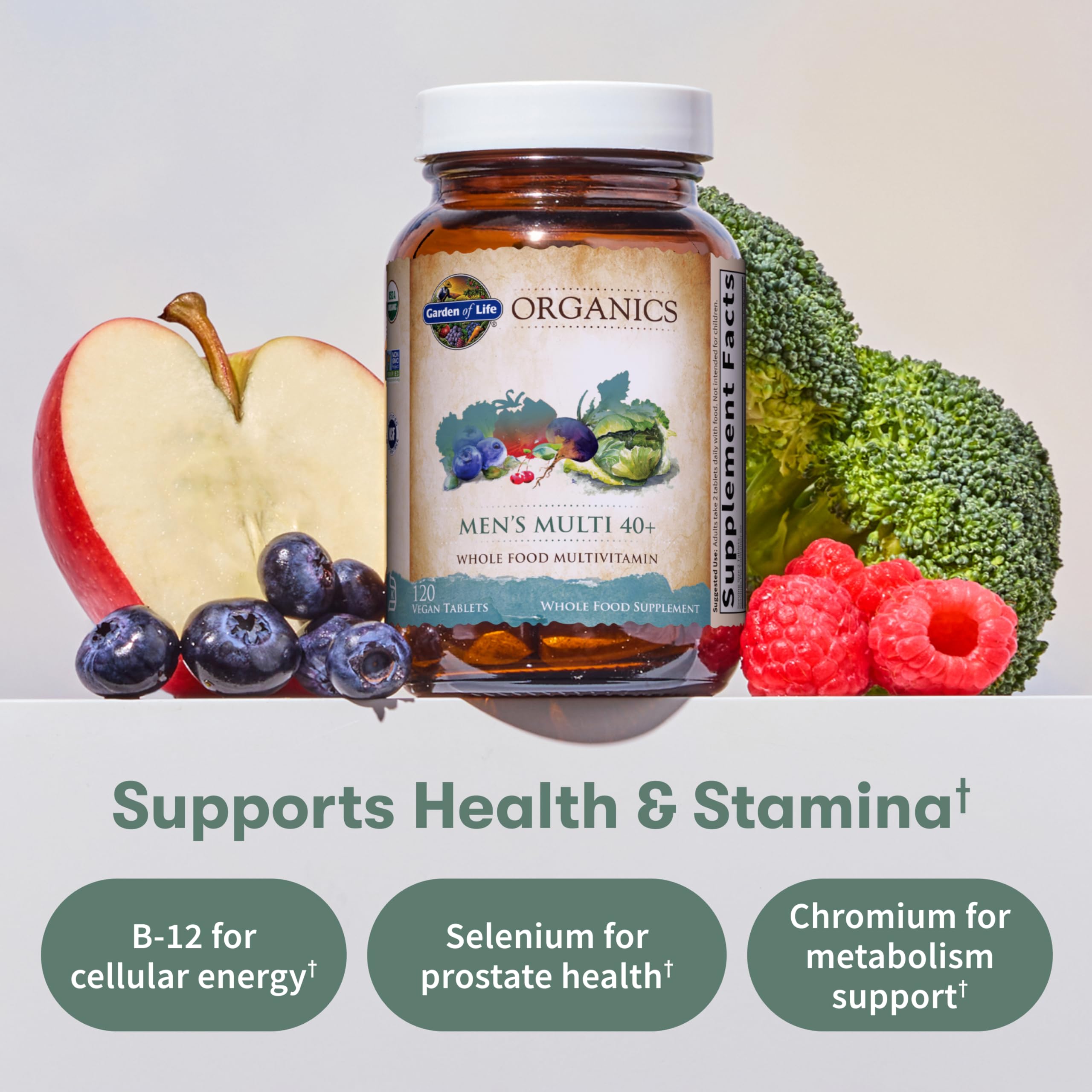 Garden of Life Organics Whole Food Multivitamin for Men 40+ 120 Tablets, Vegan Mens Multi for Health & Well-Being Certified Organic Whole Food Vitamins & Minerals for Men Over 40 Mens Vitamins