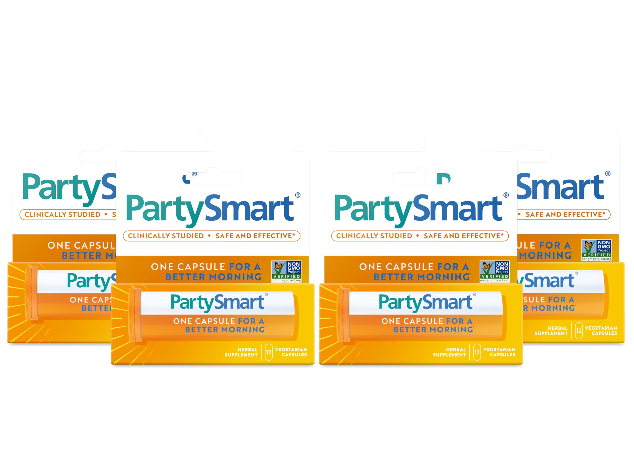 Himalaya PartySmart, 12 Capsule Tube - Alcohol Breakdown Liver Support for a Better Morning After Drinking - Plant Based, Vegan, Non-GMO, Gluten Free, Clinically Studied (Pack of 4)