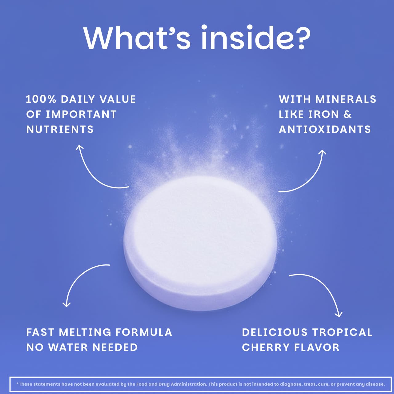 EZ Melts Multivitamin + Iron - Daily Multivitamin for Women & Men - Supports Healthy Energy Levels & Antioxidant Protection - Non-GMO & Vegan - Tropical Cherry - 60 Dissolvable Tablets (30 Servings)