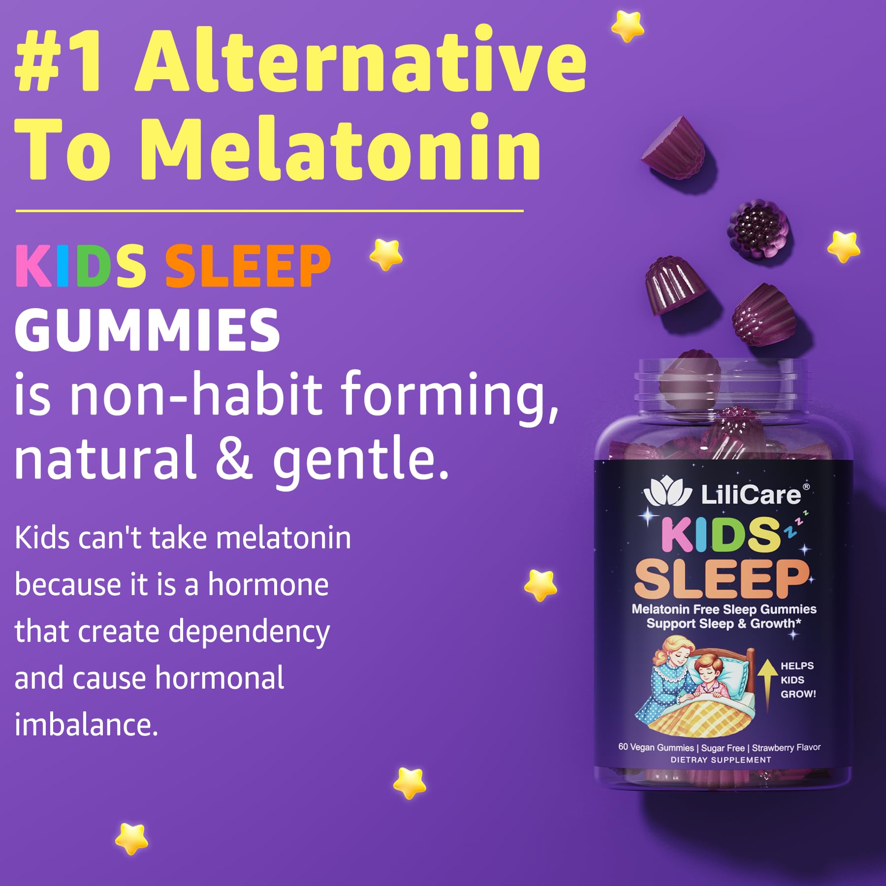 Kids Sleep Gummies - Magnesium Glycinate Gummies, Melatonin Free Sleep Aid | Magnesium, Calcium, D3, B6, L Theanine | Kid Melatonin Alternative for Restful Sleep (Pack of 1)