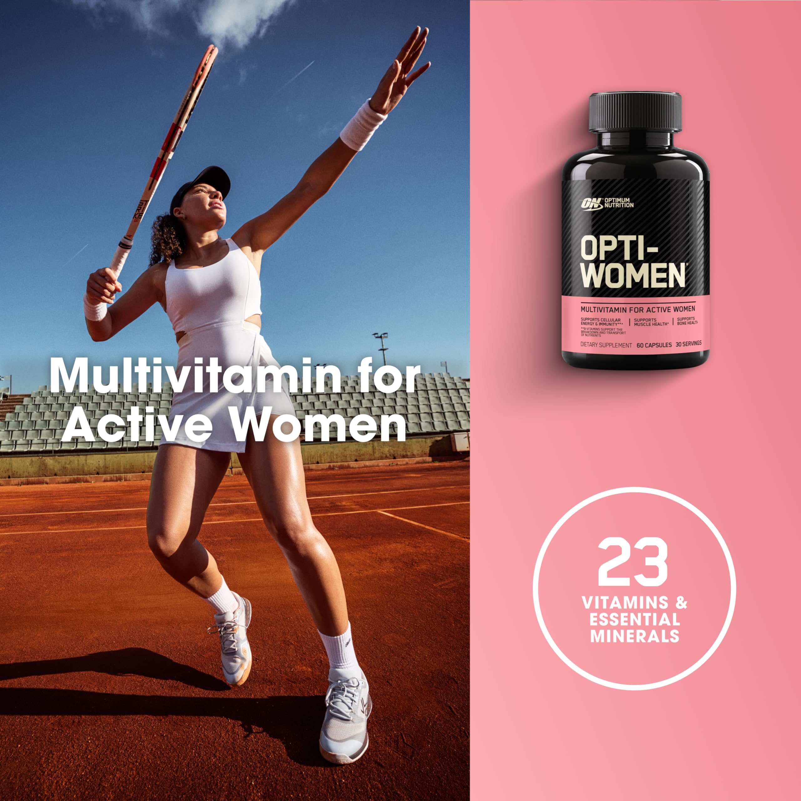Optimum Nutrition Opti-Women, Vitamin C, Zinc and Vitamin D for Immune Support Womens Daily Multivitamin Supplement with Iron, Capsules, 120 Count