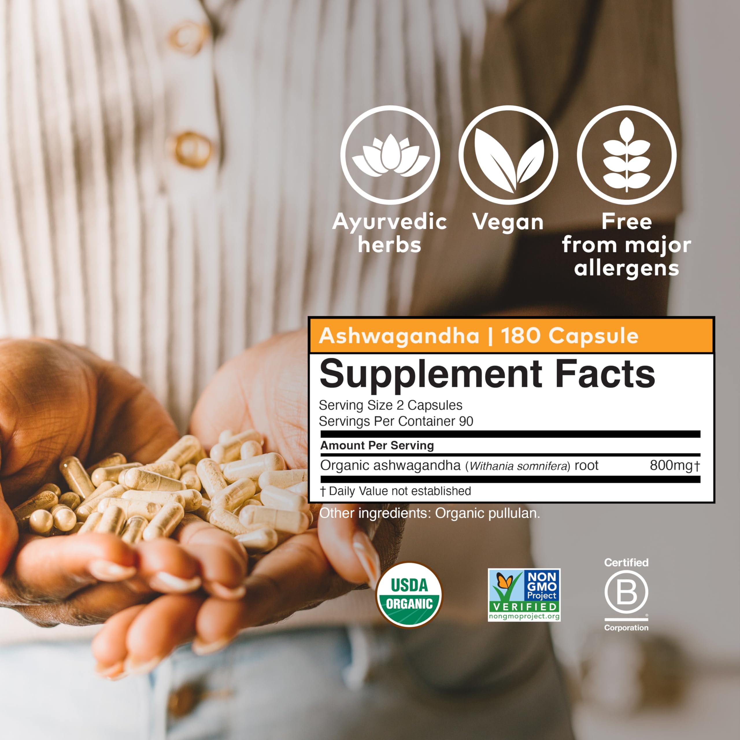 ORGANIC INDIA Ashwagandha Capsules - Organic Ashwagandha Supplement - Vegan Ashwagandha Root, Gluten-Free, Kosher, Non-GMO, Supports Stress Relief, Energy, and Sleep - 180 Capsules