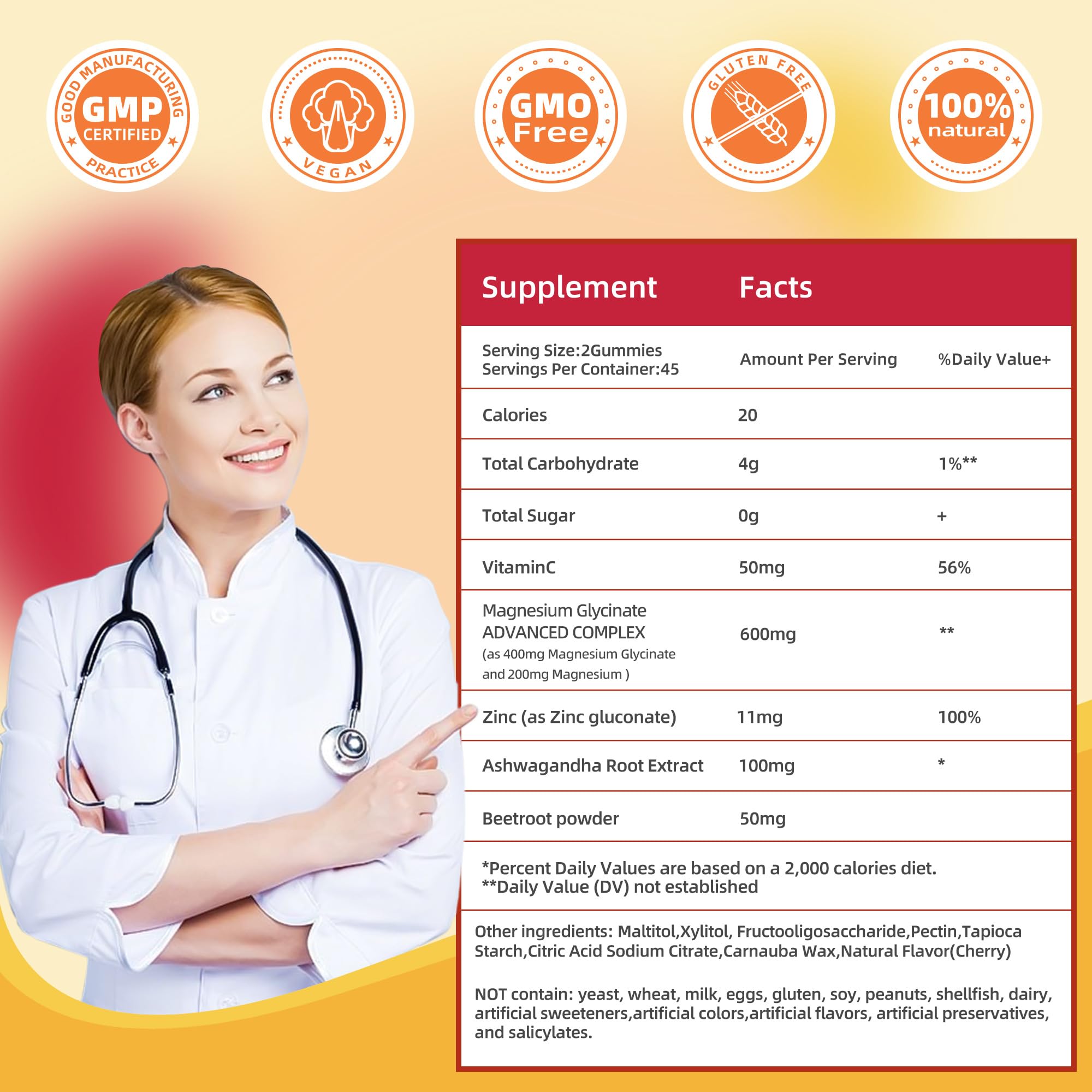 DREAVIO 90 Count Magnesium Glycinate Gummies 400mg w/Ashwagandha Supplement - Sugar Free Zinc Magnesium Glycinate Supplement Ashwagandha Gummies for Adults