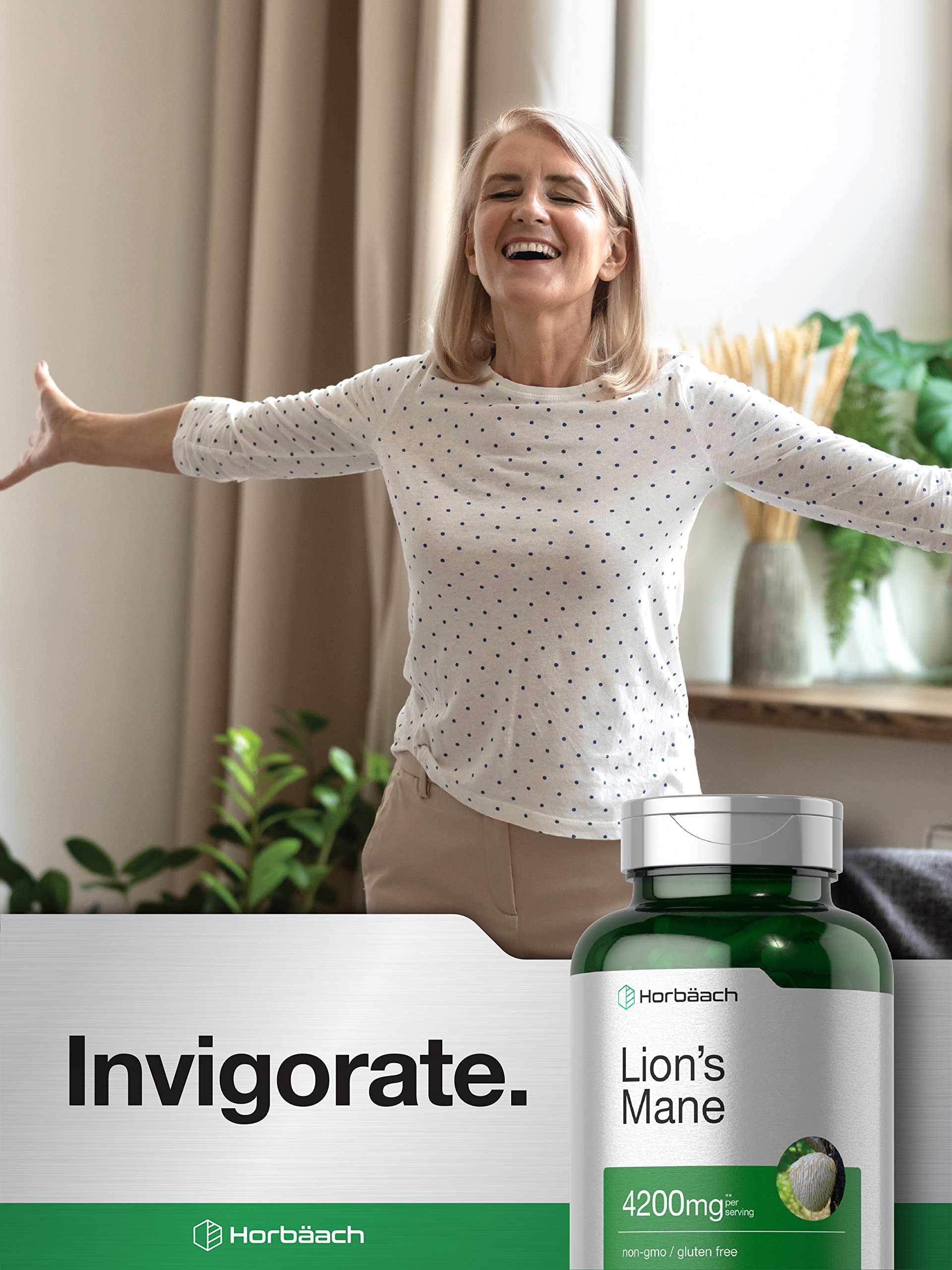 Horbäach Lions Mane Mushroom Extract | 120 Capsules | Vegetarian, Non-GMO, Gluten Free Supplement