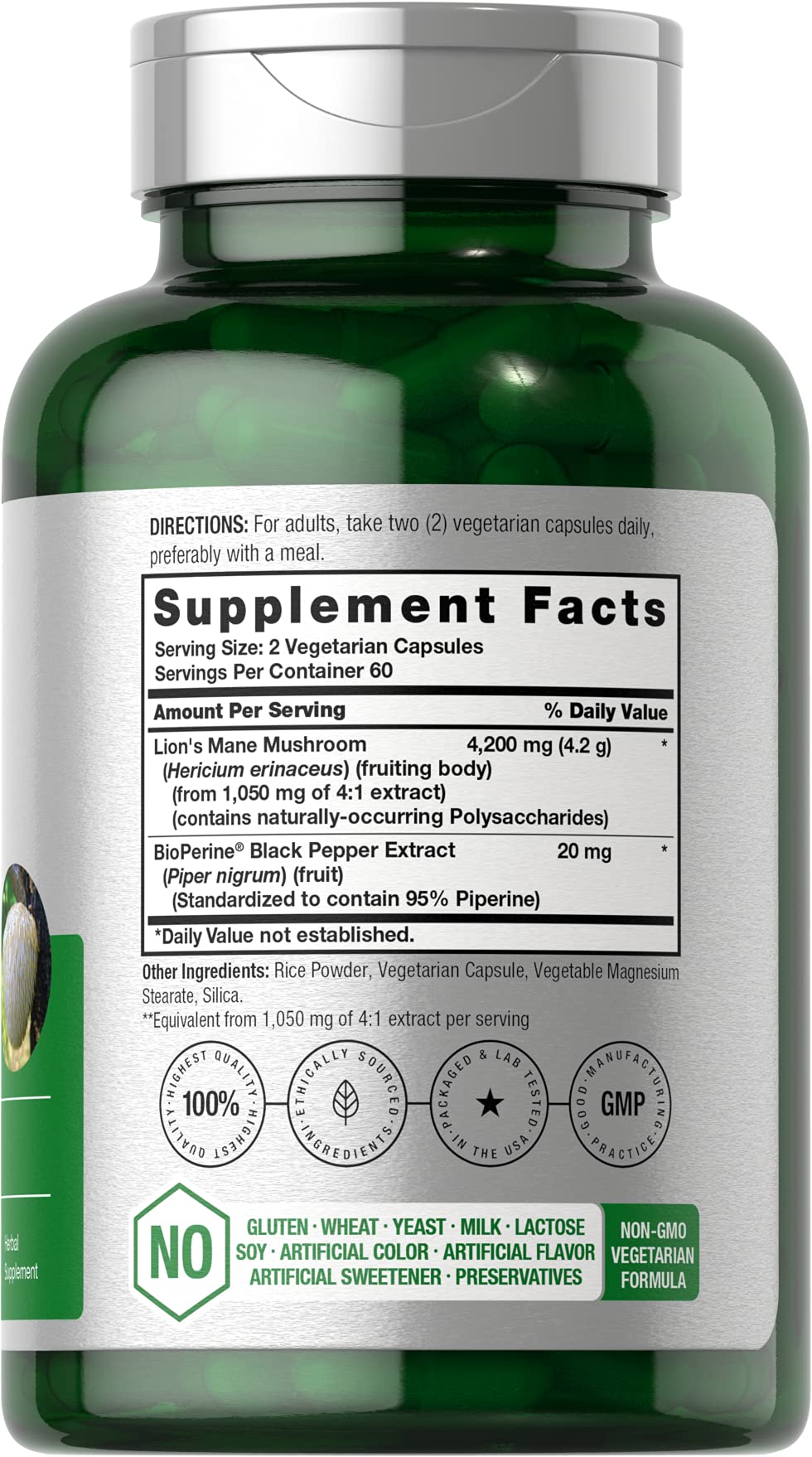 Horbäach Lions Mane Mushroom Extract | 120 Capsules | Vegetarian, Non-GMO, Gluten Free Supplement