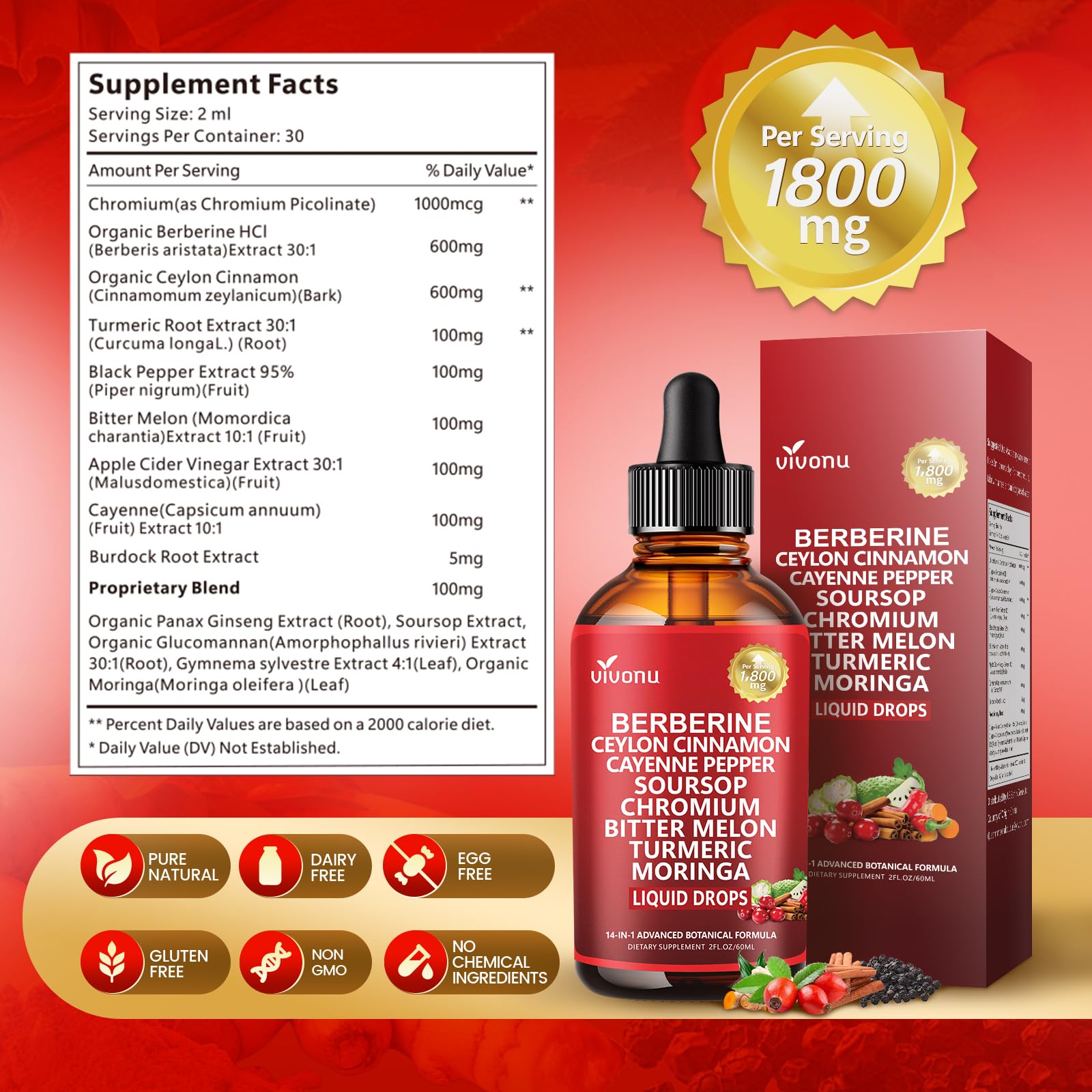 VivoNu 14-in-1 Berberine with Ceylon Cinnamon Oregano