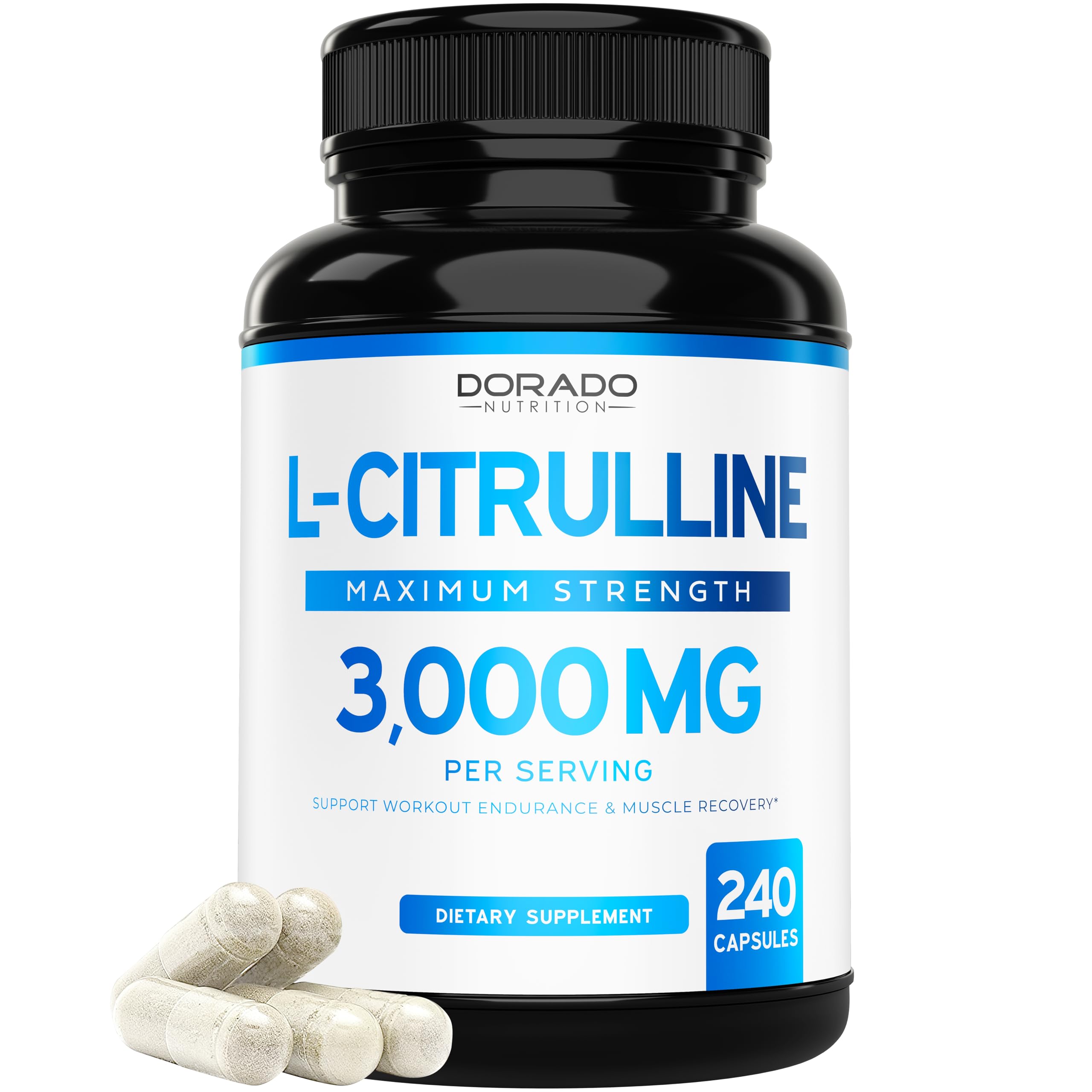 L Citrulline 3000mg Supplement (240 Capsules) Support L Arginine & Nitric Oxide Pills - L-Citrulline For Men & Women - Muscle Recovery & Pump Supplement - 3rd Party Tested, Vegan, Non-GMO - USA Made