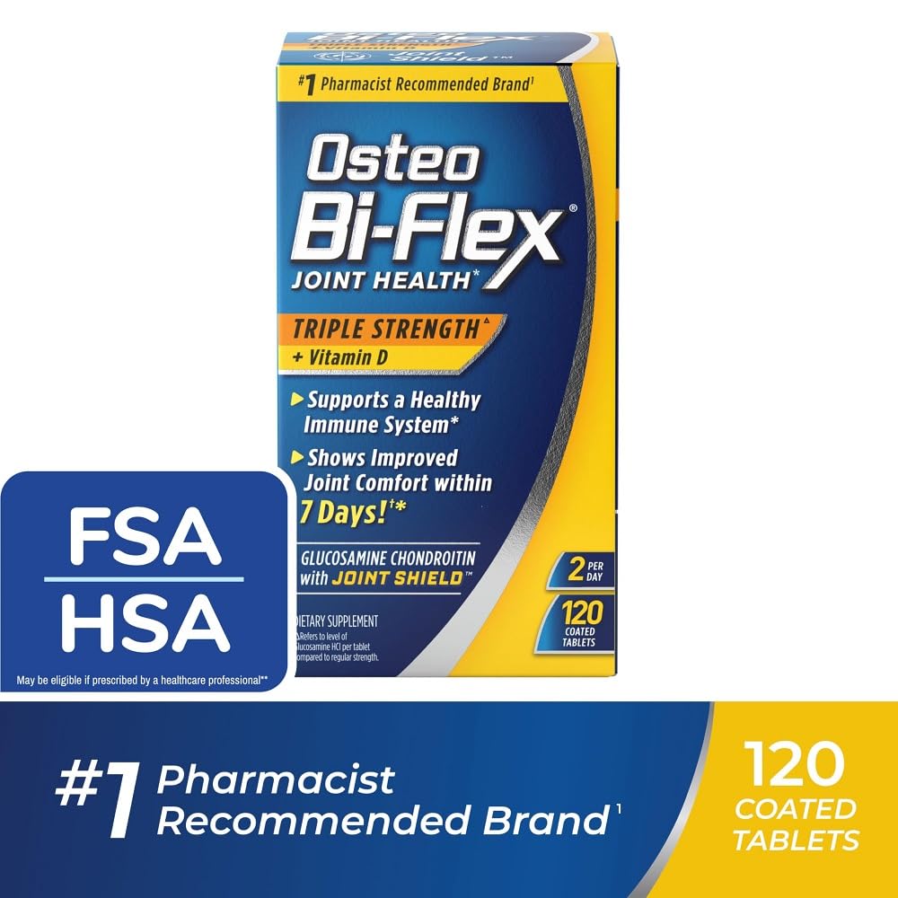 Osteo Bi-Flex Triple Strength with Vitamin D Glucosamine Chondroitin Joint Health Supplement, Coated Tablets, Red, 120 Count