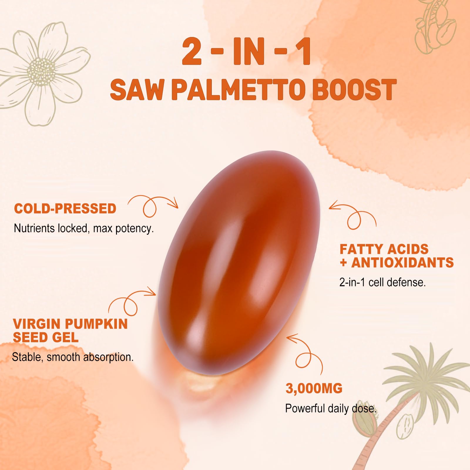 Pumpkin Seed Oil with Saw Palmetto Softgels, 3000mg Per Serving, 300 Softgels | Cold-Pressed with Essential Fatty Acids & Phytosterols | Supports Hair, Urinary, Bladder & Prostate Health | Non-GMO