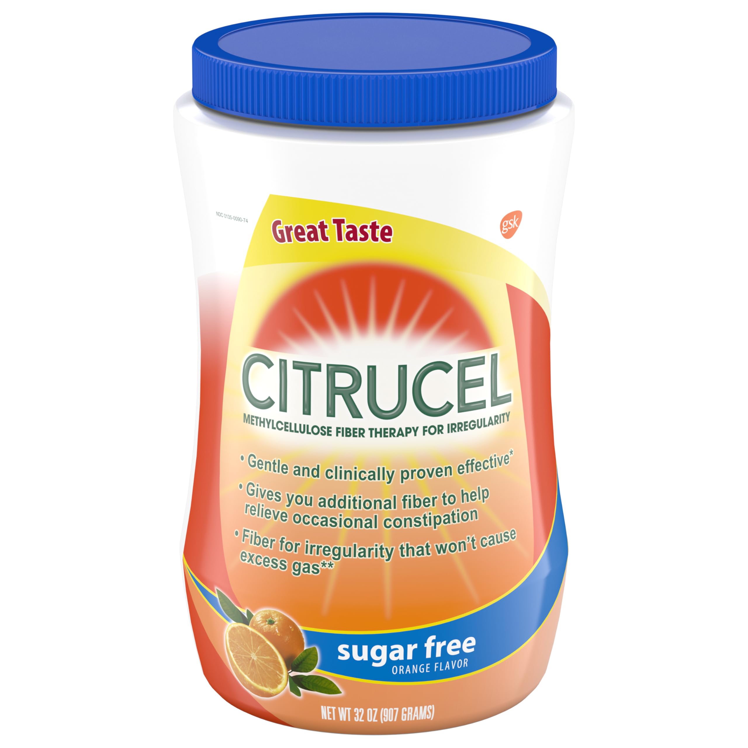 CITRUCEL Sugar Free Fiber Powder for Occasional Constipation Relief, Methylcellulose Fiber Powder, Orange Flavor - 32 Ounces