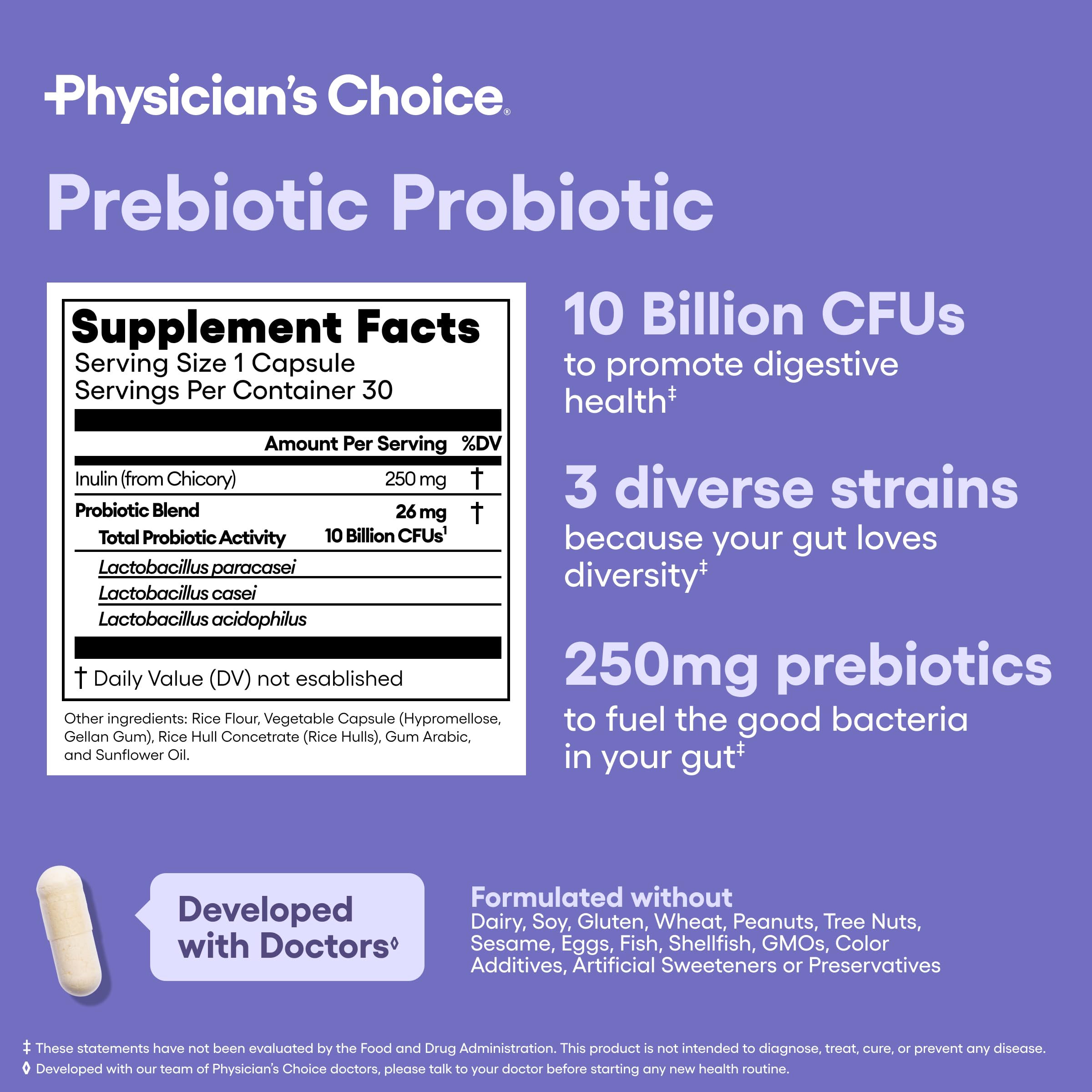 Physician's CHOICE Prebiotic-Probiotic - Multi-Strain Probiotics & Synergistic Prebiotics -Designed for Digestive Health, Supporting Gut Microbiome - Powerful PrePro for Gut Health - for Women & Men