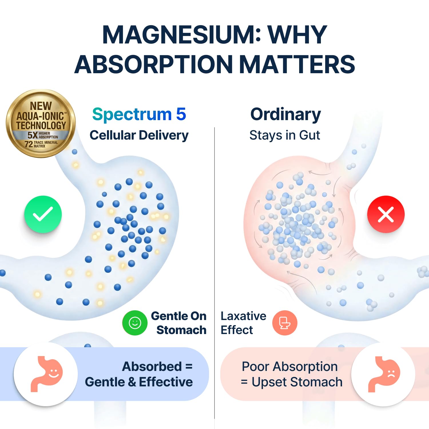 Spectrum 5 Magnesium Complex for Women & Men | Patented Aqua-Ionic® 5X Absorption Technology | 500mg Glycinate, Citrate, Malate + 72 Trace Minerals | Deep Sleep, Leg Cramp Relief & Calm | Non-Laxative