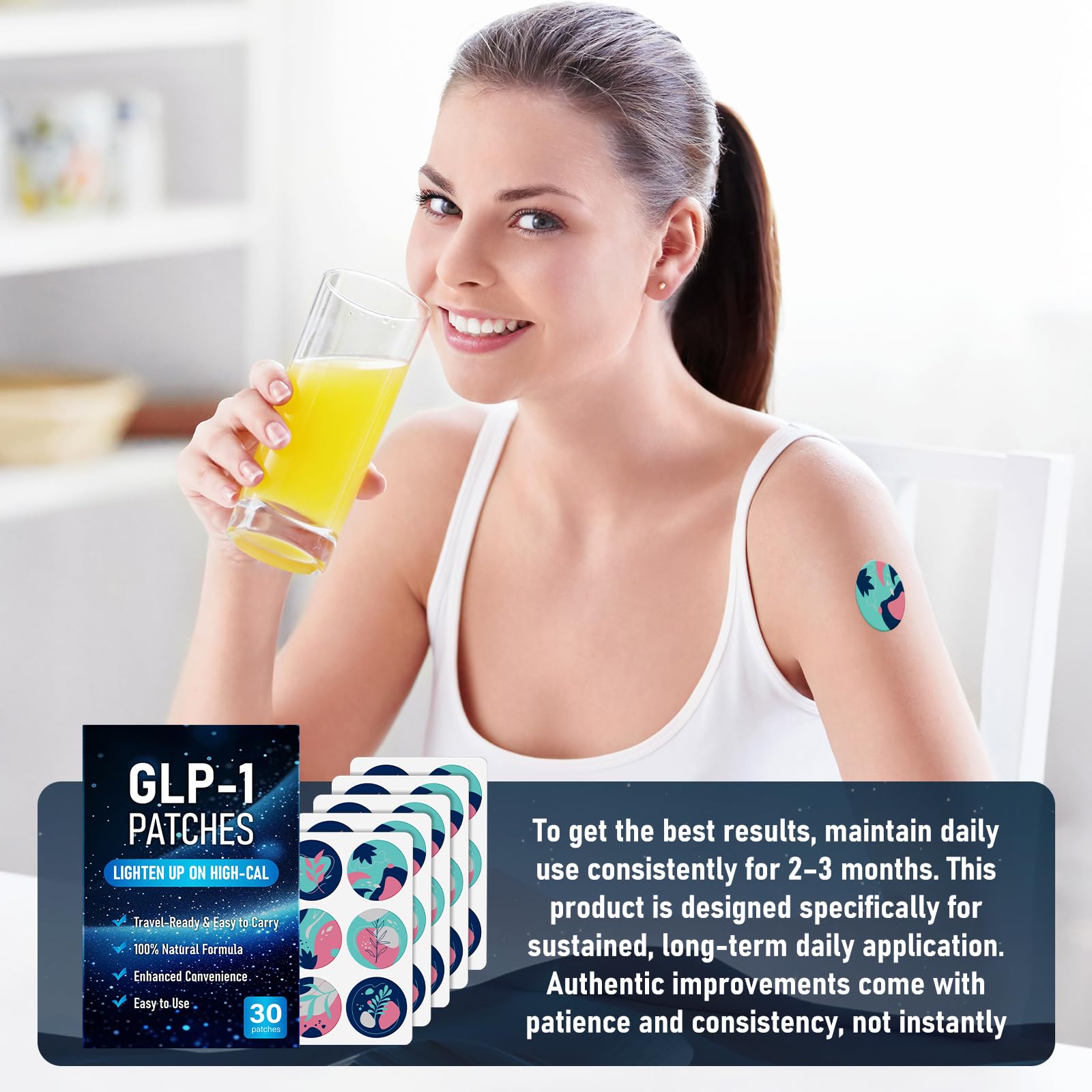 AYOJOY GLP-1 Patches for Women & Men - Natural Ingredients with Berberine, L-Glutamine-blue-30PCS-blue