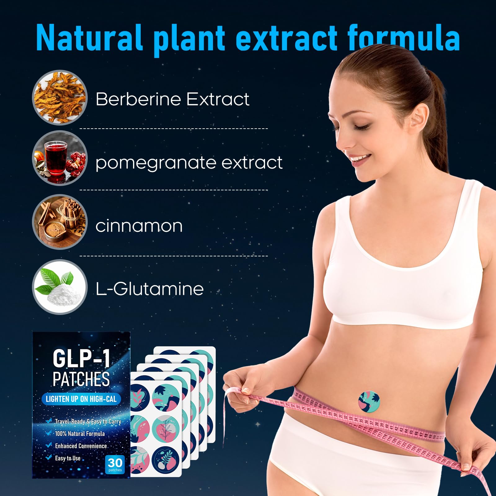 AYOJOY GLP-1 Patches for Women & Men - Natural Ingredients with Berberine, L-Glutamine-blue-30PCS-blue