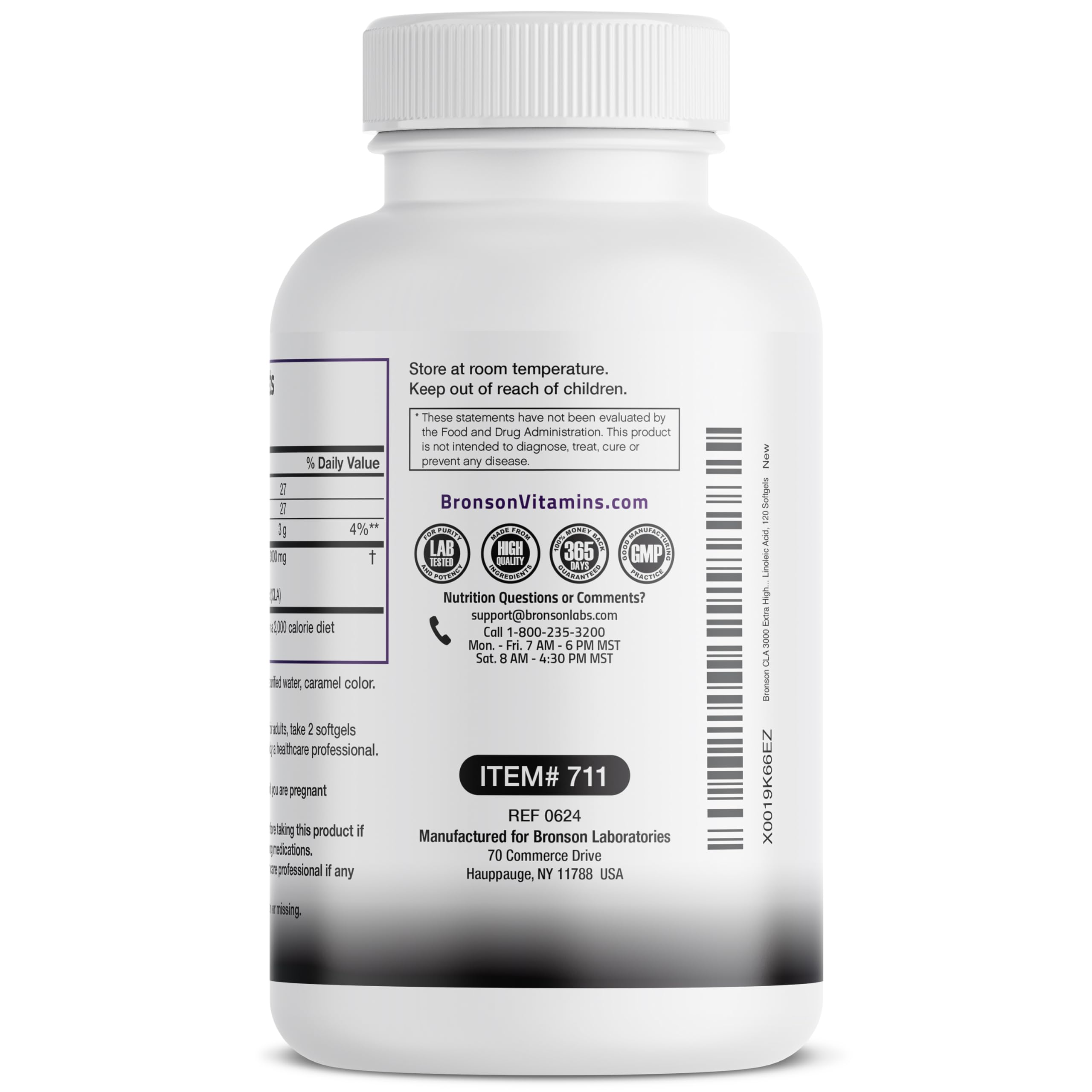 Bronson CLA 3000 Extra High Potency Supports Healthy Weight Management Lean Muscle Mass Non-Stimulating Conjugated Linoleic Acid 120 Softgels