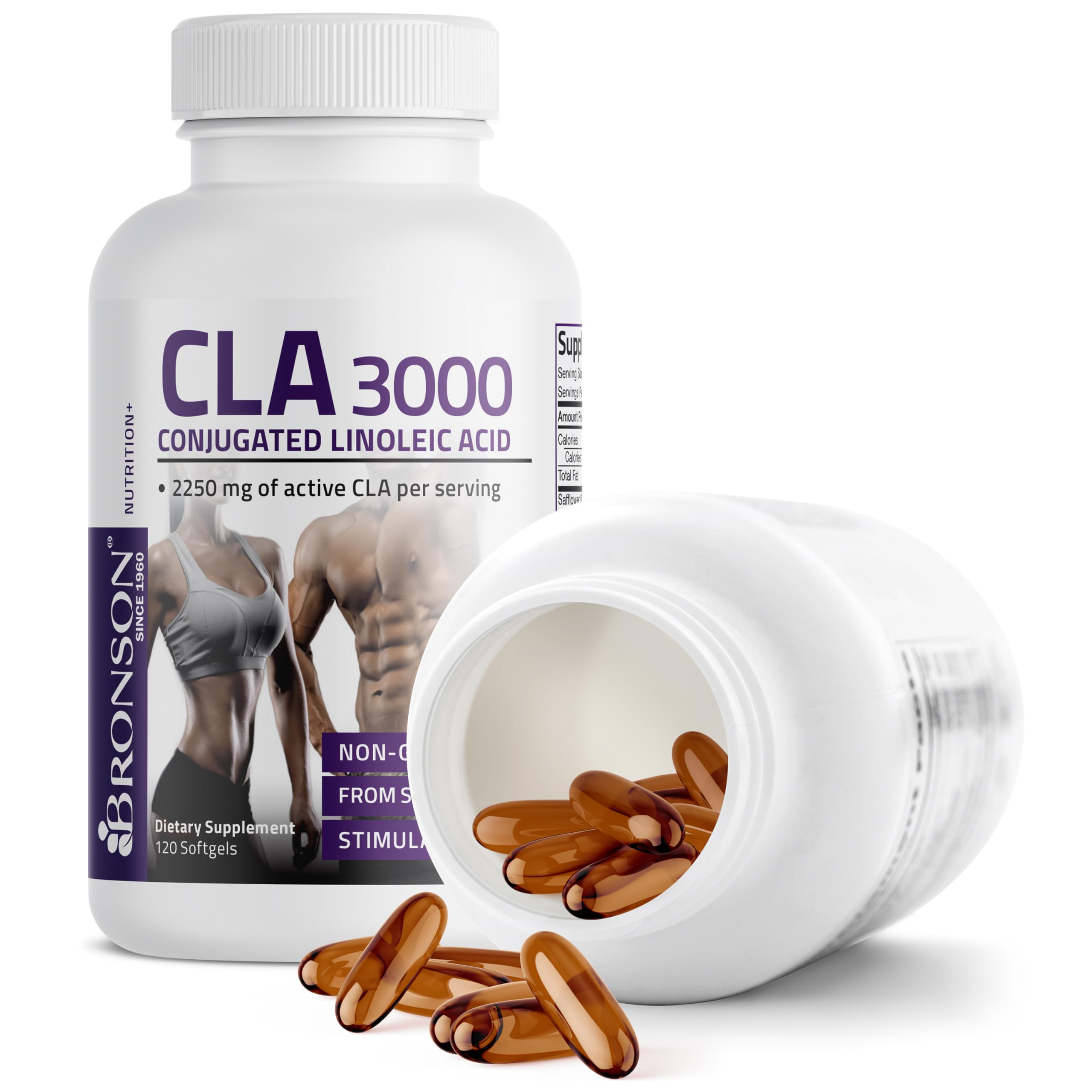 Bronson CLA 3000 Extra High Potency Supports Healthy Weight Management Lean Muscle Mass Non-Stimulating Conjugated Linoleic Acid 120 Softgels