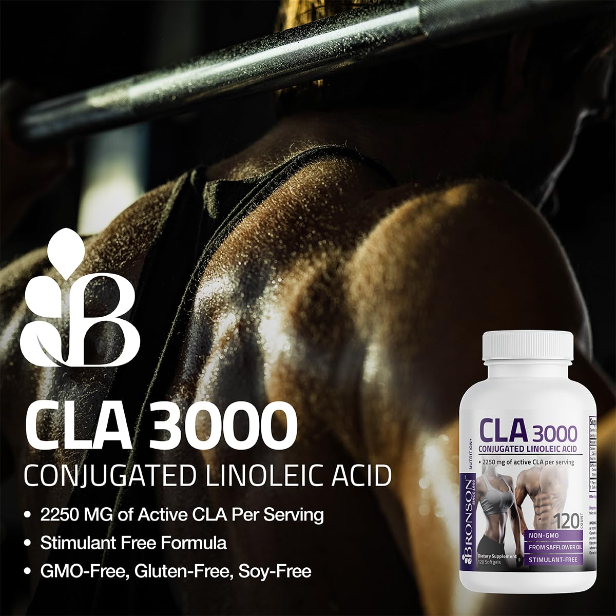 Bronson CLA 3000 Extra High Potency Supports Healthy Weight Management Lean Muscle Mass Non-Stimulating Conjugated Linoleic Acid 120 Softgels
