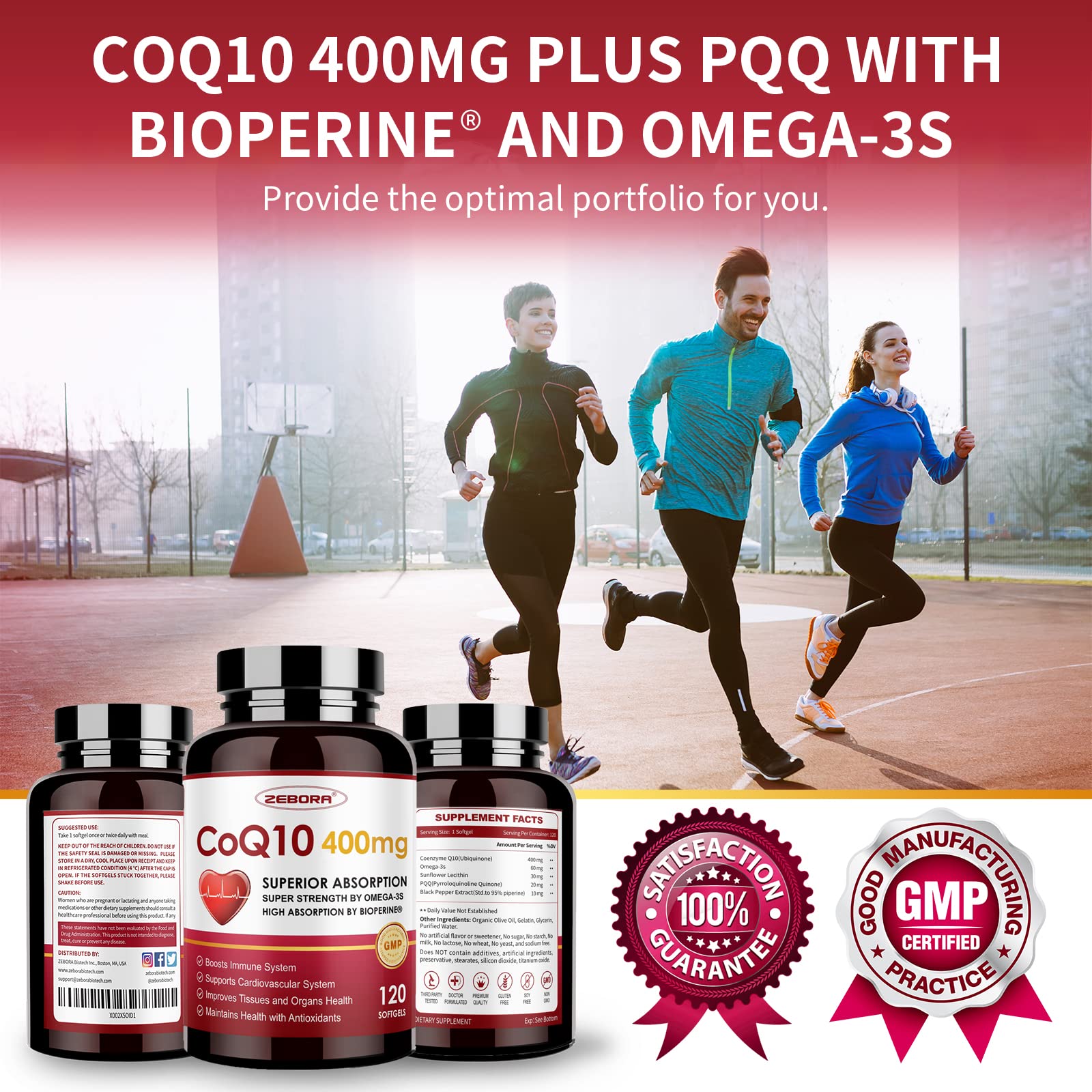 ZEBORA CoQ10-400mg-Softgels with PQQ, BioPerine & Omega-3, Coenzyme Q10(Ubiquinone) Supplement for High-Absorption, Powerful-Antioxidant, Support Heart & Energy-Production, 120 Servings