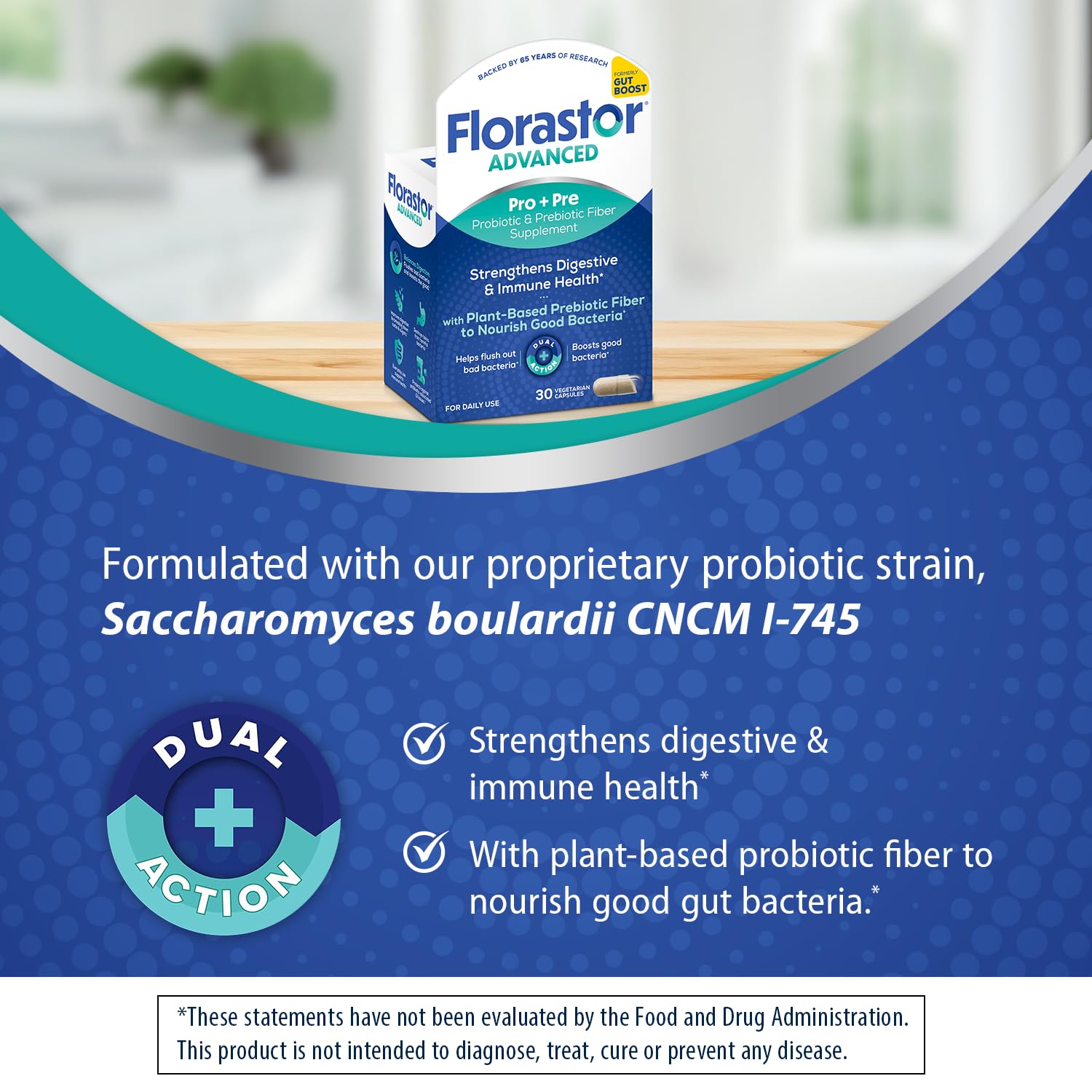 Florastor Select Pro+Pre Daily Probiotic and Prebiotic Supplement for Women and Men, Boosts Good Bacteria, Saccharomyces Boulardii CNCM I-745 (30 Capsules) (Pack of 1)