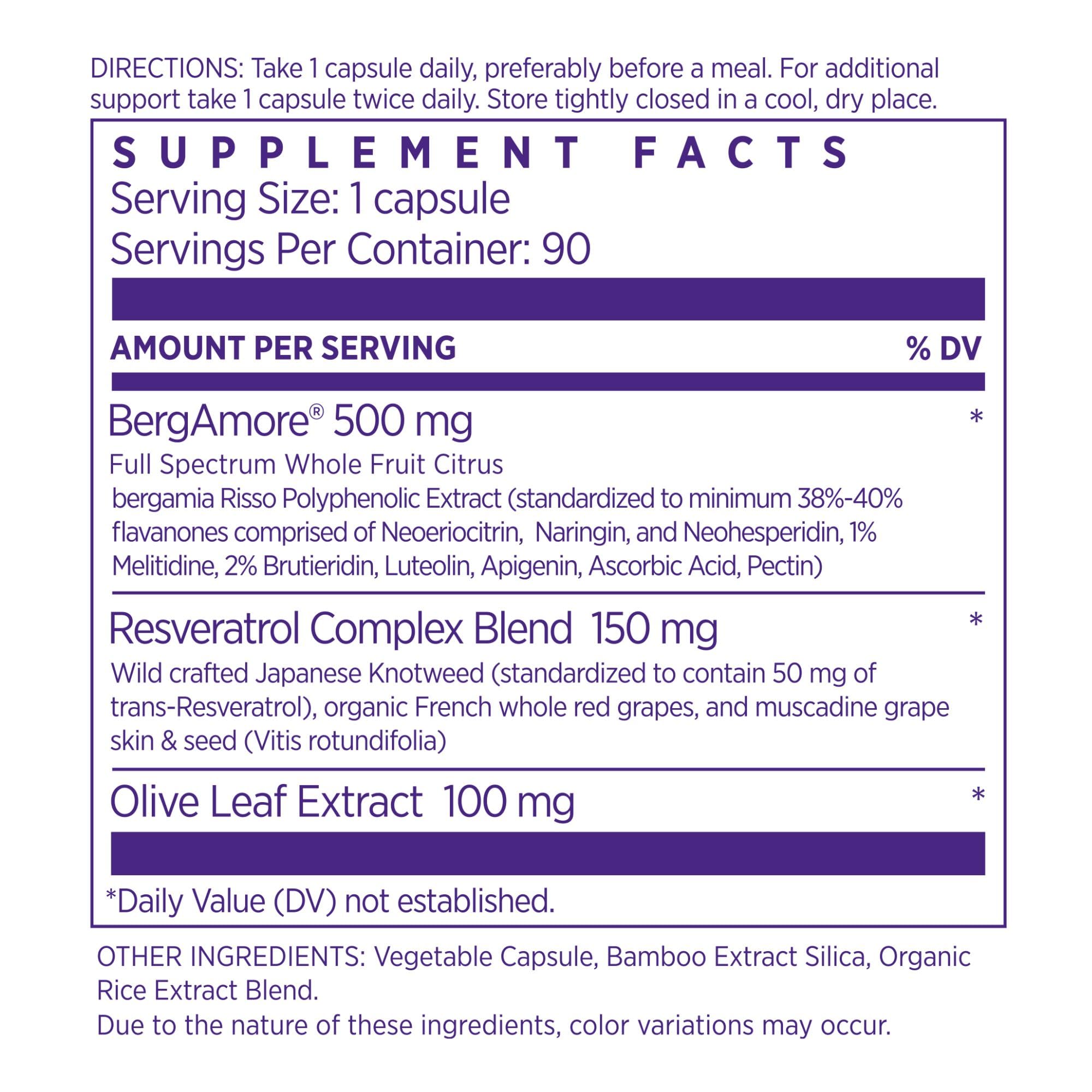 NAOMI Italian Citrus Bergamot 500mg + Resveratrol, Award-Winning Cardiologist Dvlpd, Supports Normal Cholesterol & Healthy Cellular Function, 7 Key Polyphenols, Resveratrol & Olive Leaf, 90-Day Supply