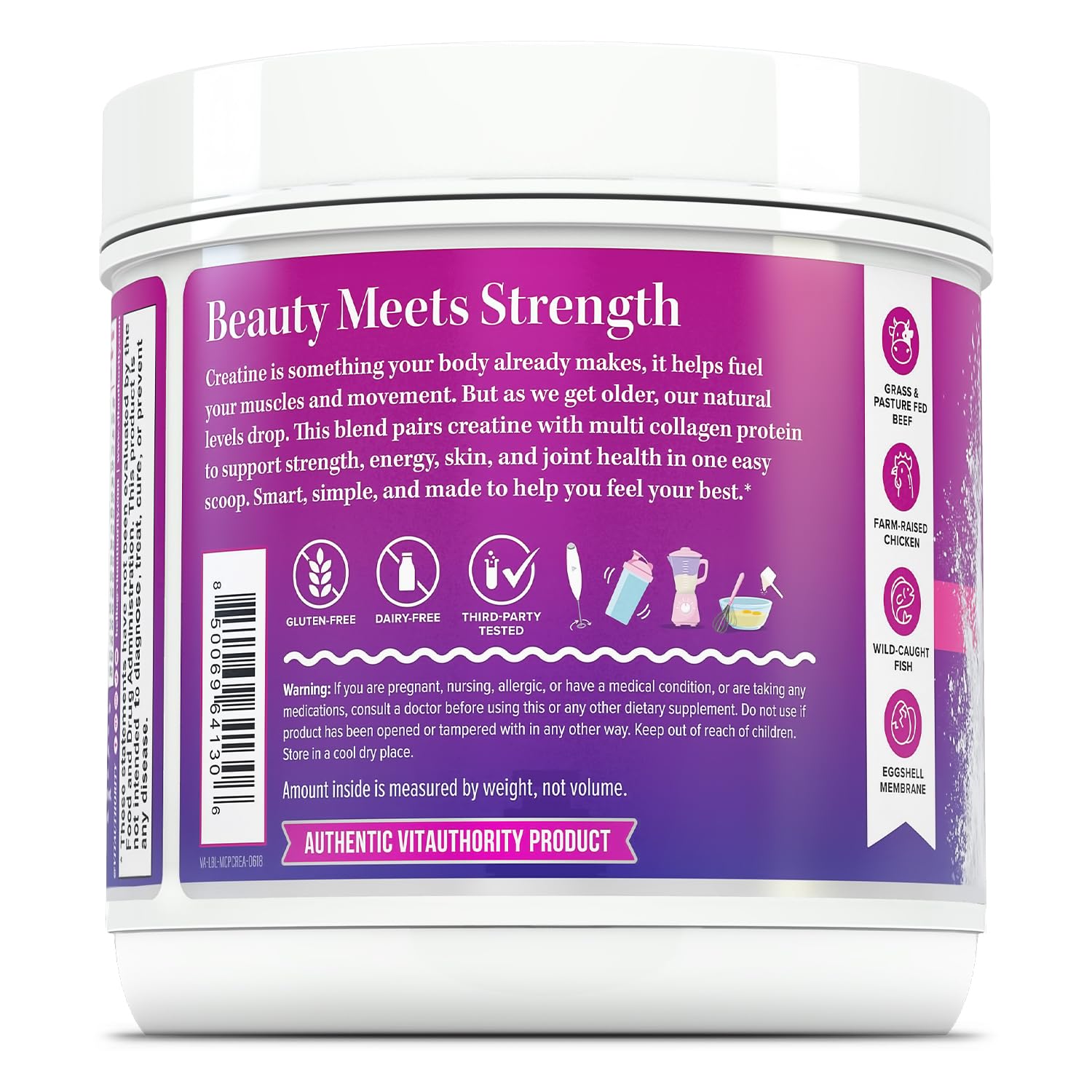 Multi Collagen Protein + Creatine | 5g Creatine Monohydrate with Collagen Types I, II, III, V & X | Hair, Skin, Nail, Muscle & Performance Support | Vitamin C & Hyaluronic Acid, 30 Servings Unflavored