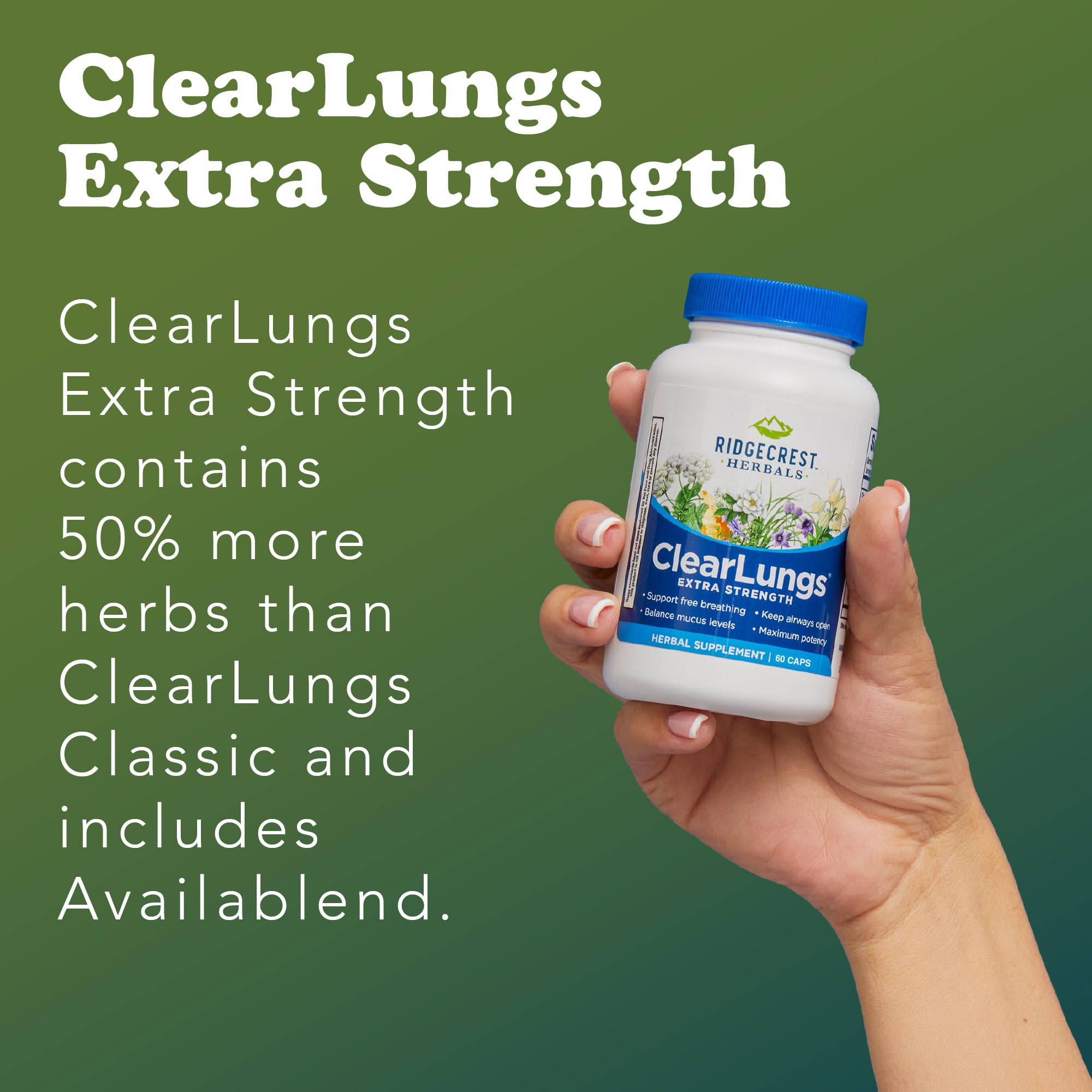 RidgeCrest Herbals ClearLungs Extra Strength, Daily Health Supplement, Natural Lung and Nasal Wellness Formula (60 Vegan Caps, 30 Serv)