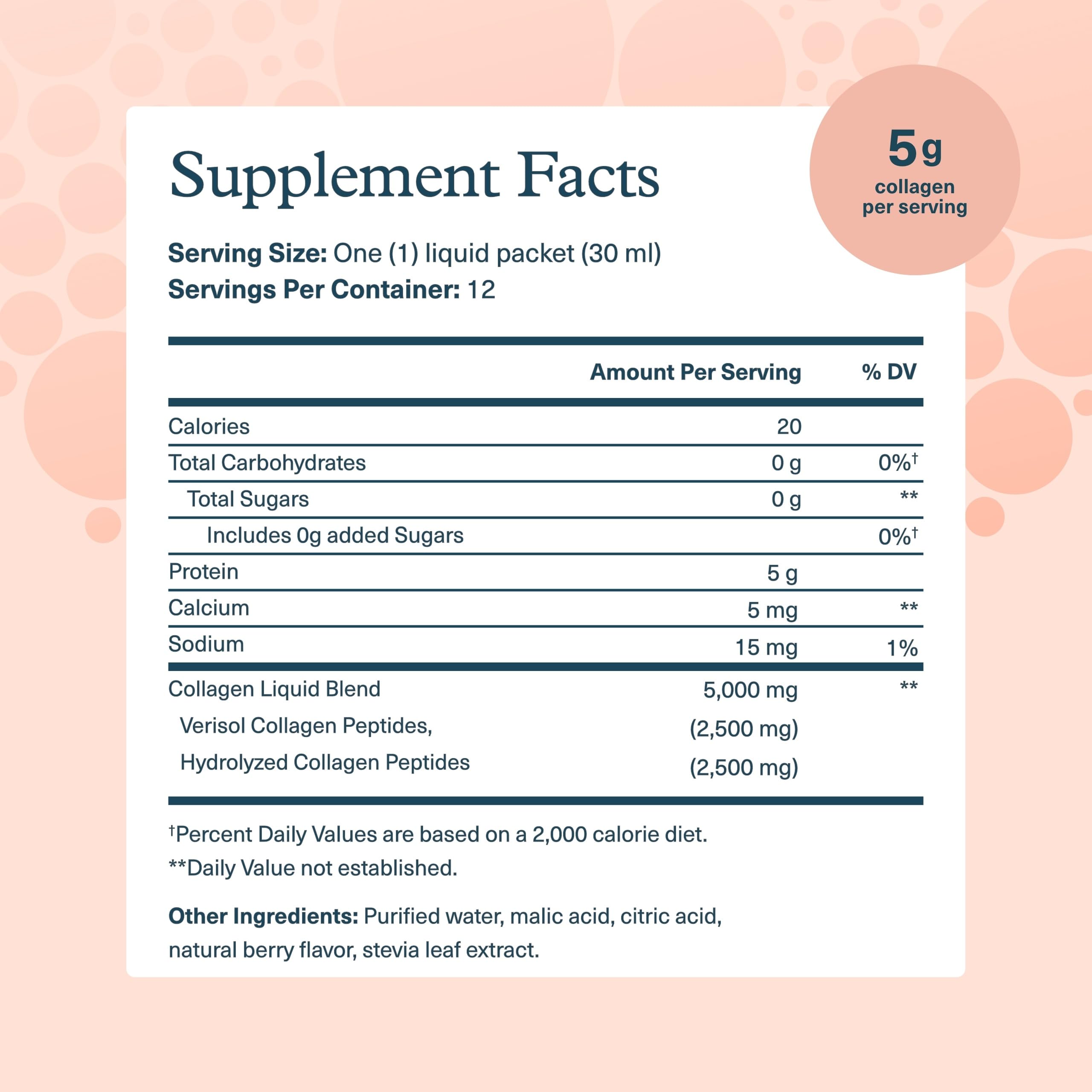 Youtheory Collagen Liquid - 5,000 mg Hydrolyzed Collagen Peptides - Supports Hair, Nail, Joint & Bone Health* - Berry Flavor - 1 oz Single Serve Packet, Pack of 12