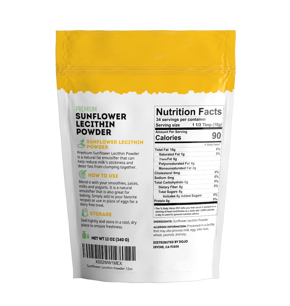 Kate Naturals Sunflower Lecithin Powder for Baking Bread, Gummies, Cooking. Lecithin Supplement for Clogged Milk Ducts. Substitute for Soy Lecithin Powder (12oz, Non-GMO)