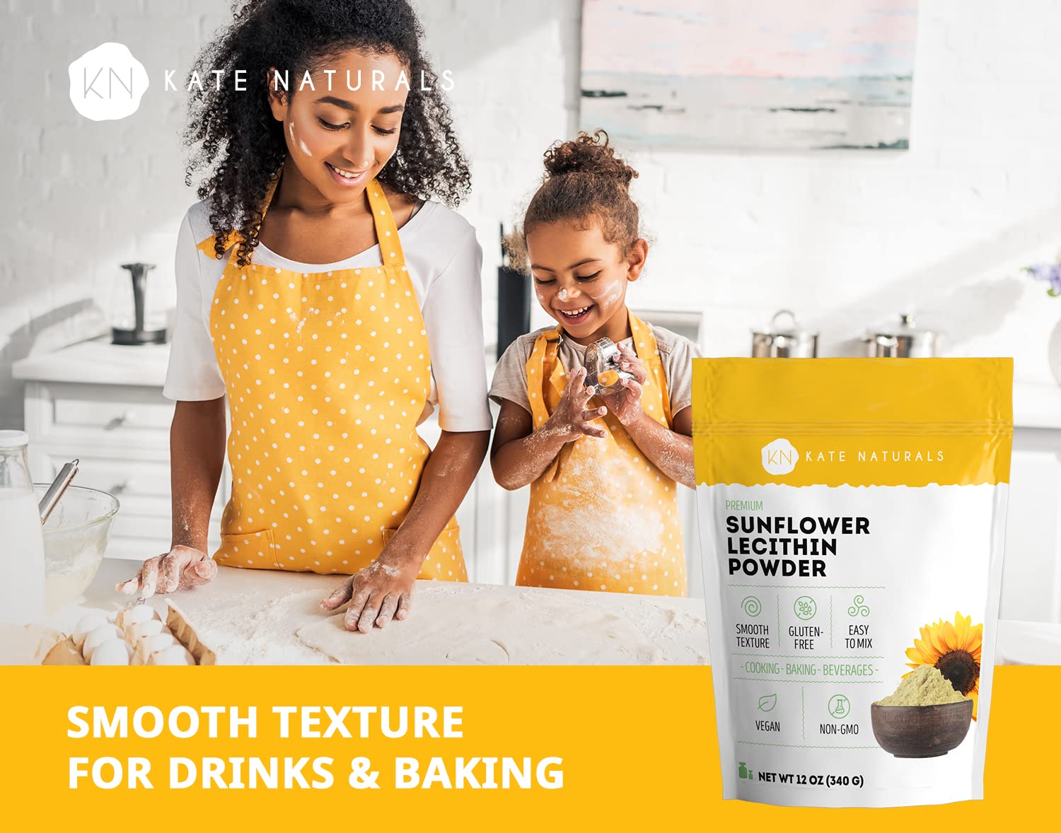 Kate Naturals Sunflower Lecithin Powder for Baking Bread, Gummies, Cooking. Lecithin Supplement for Clogged Milk Ducts. Substitute for Soy Lecithin Powder (12oz, Non-GMO)