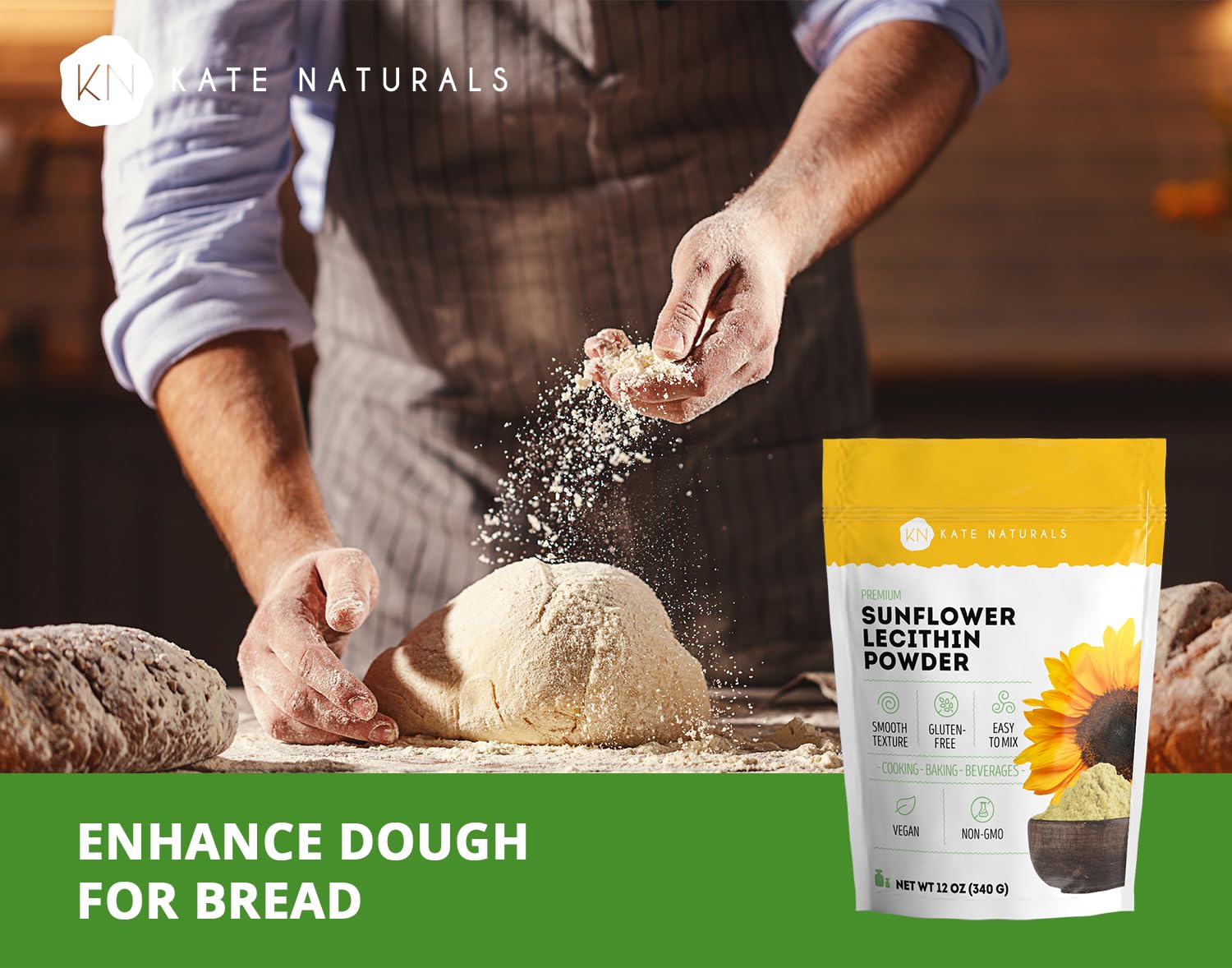Kate Naturals Sunflower Lecithin Powder for Baking Bread, Gummies, Cooking. Lecithin Supplement for Clogged Milk Ducts. Substitute for Soy Lecithin Powder (12oz, Non-GMO)
