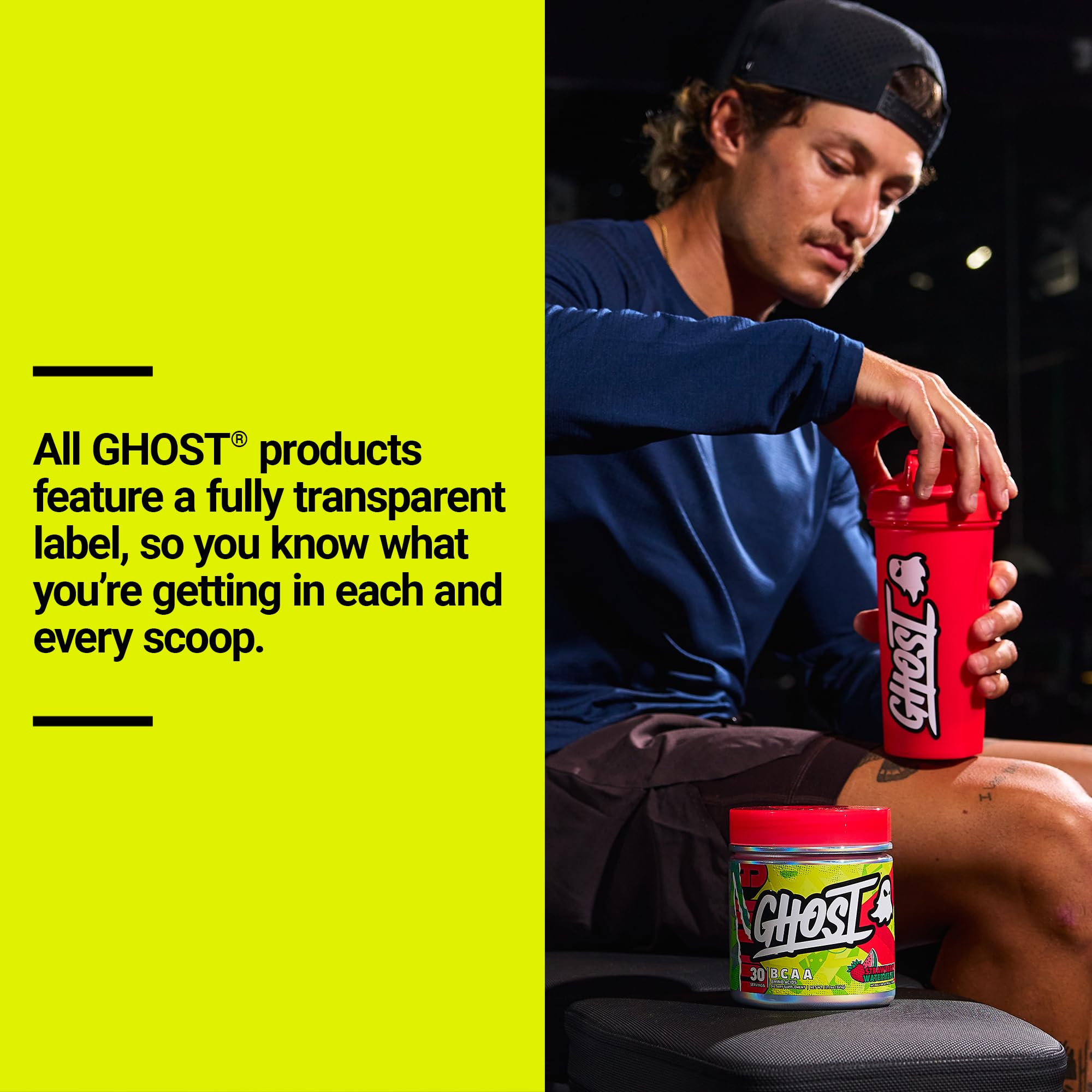 GHOST BCAA Powder Amino Acids Supplement, Strawberry Watermelon - 30 Servings - Sugar-Free Intra, Post & Pre Workout Amino Powder & Recovery Drink, 7G BCAA