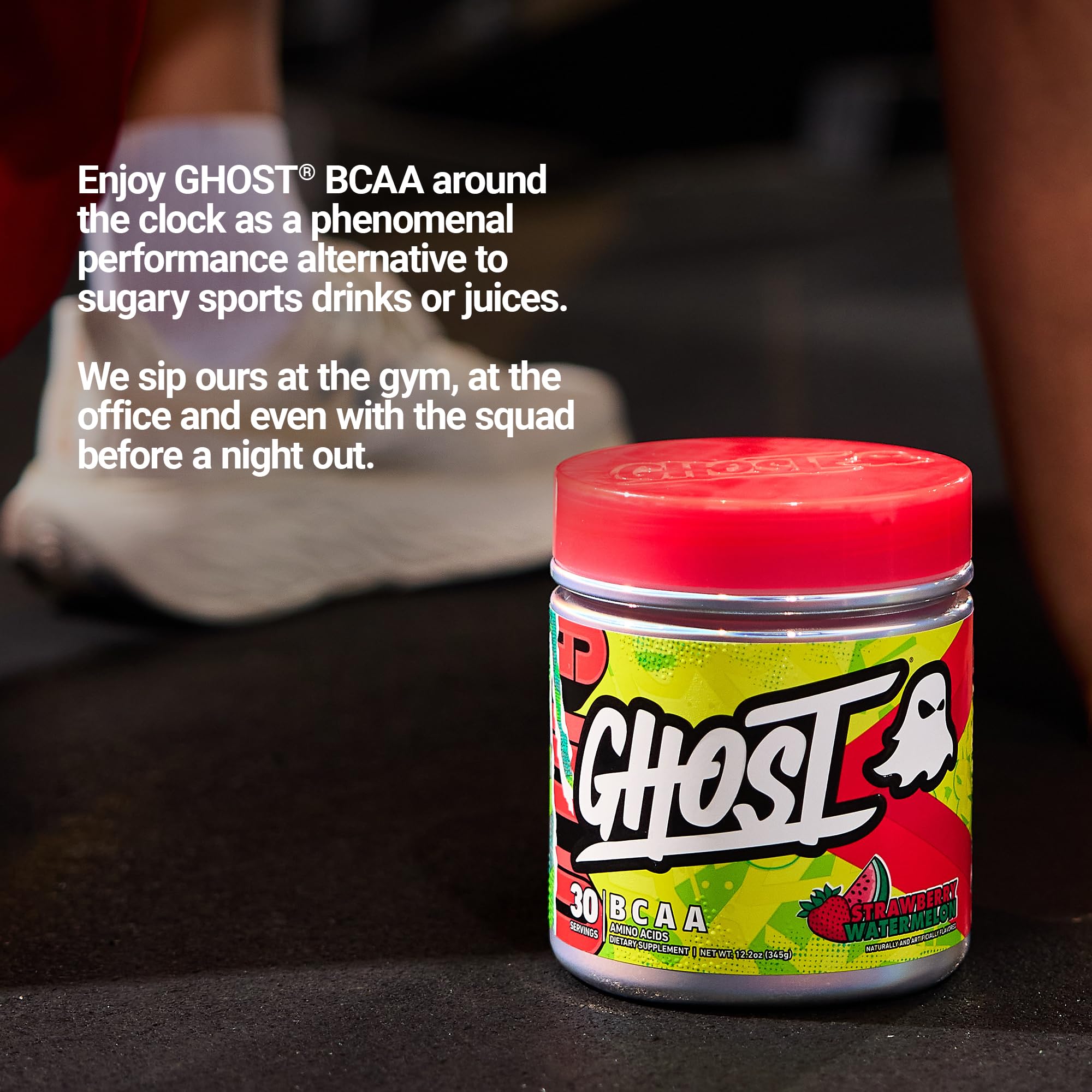 GHOST BCAA Powder Amino Acids Supplement, Strawberry Watermelon - 30 Servings - Sugar-Free Intra, Post & Pre Workout Amino Powder & Recovery Drink, 7G BCAA