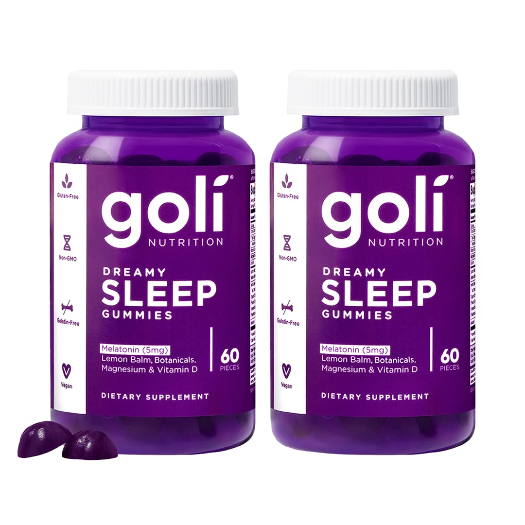 Goli Dreamy Sleep Gummy - 60 Count (Pack of 2) - Melatonin, Vitamin D, Magnesium, and Lemon Balm Extract - Gelatin-Free, Gluten-Free, Vegan & Non-GMO