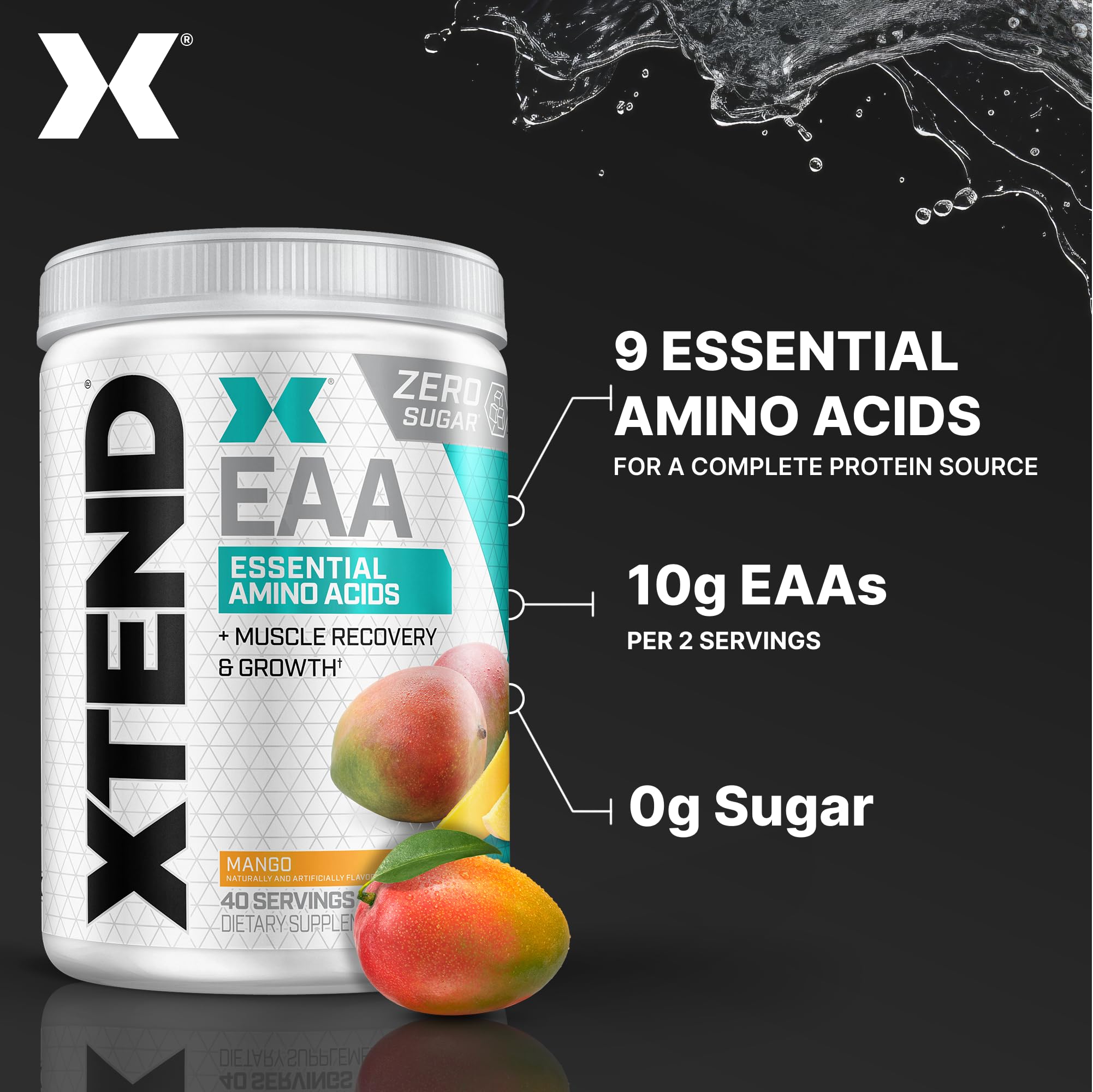 Xtend Scivation EAA + BCAA Powder | Muscle Recovery & Lean Muscle Growth | 9 Essential Amino Acids for Intra Workout or Post Workout Recovery | 10g EAAs Per 2 Servings | Mango 40 Servings