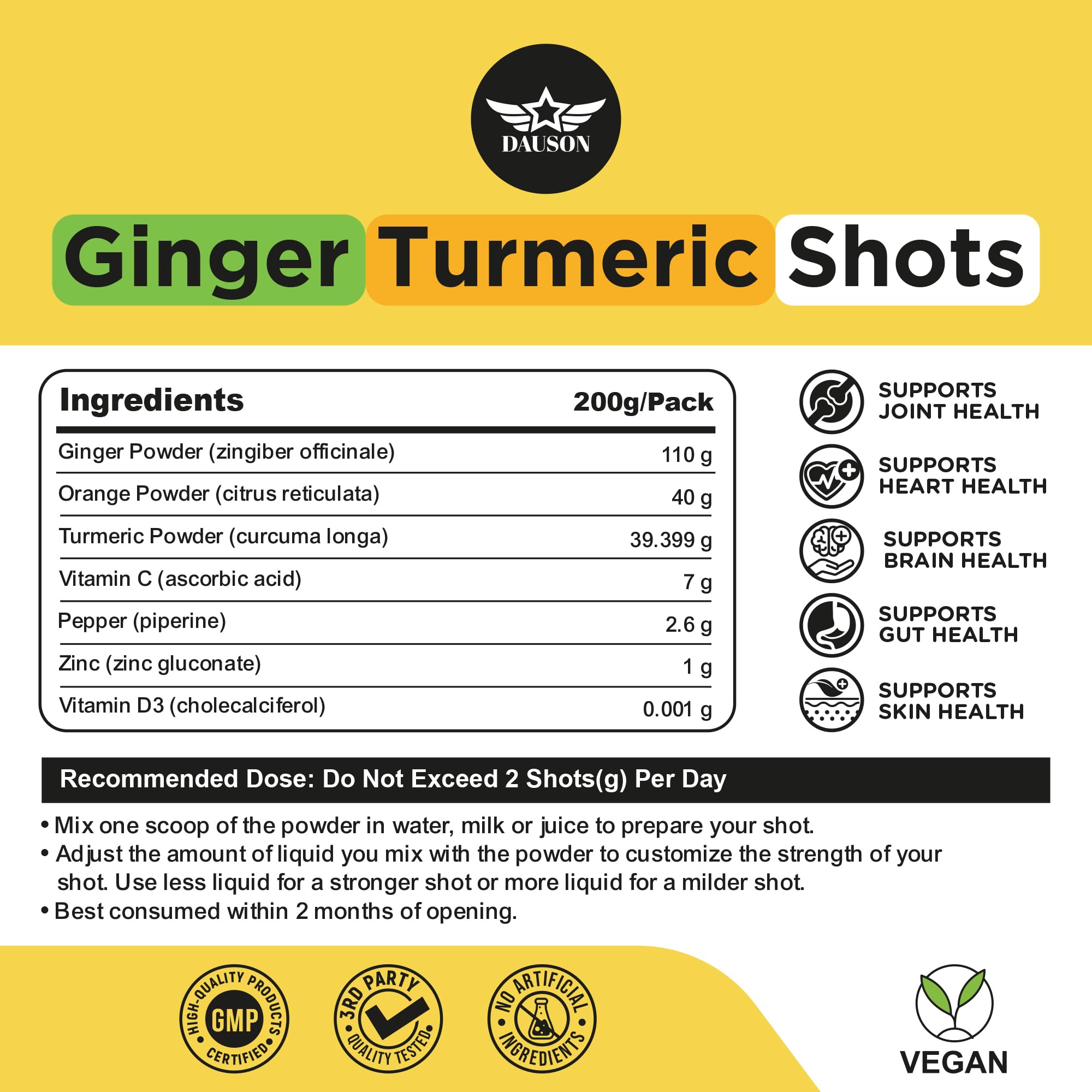 Ginger Turmeric Supplements with Piperine, Vitamin C, Vitamin D3 & Zinc | 200 Servings of Turmeric Ginger Shots for Joint, Heart, Brain, Gut & Skin Health | Ayurved | Powder