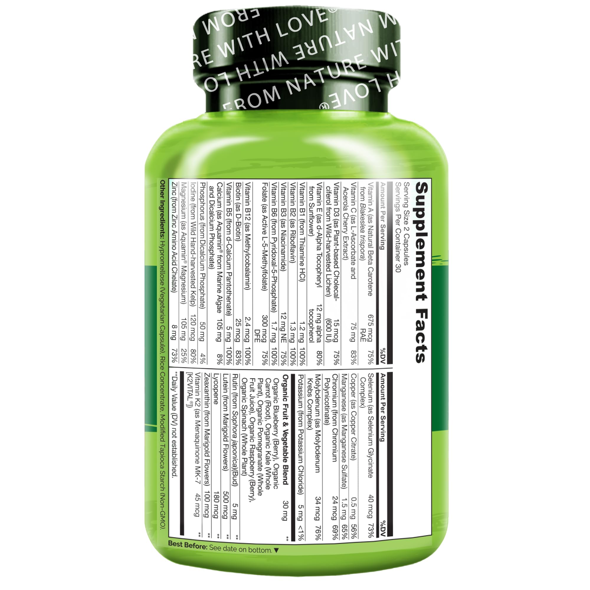 NATURELO Teen Multivitamin - Whole Food Multivitamin for Teenage Boys - Minerals Supplement for Active Kids - with Plant Extracts - Non-GMO - Vegan & Vegetarian - 60 Capsules (Pack of 2)